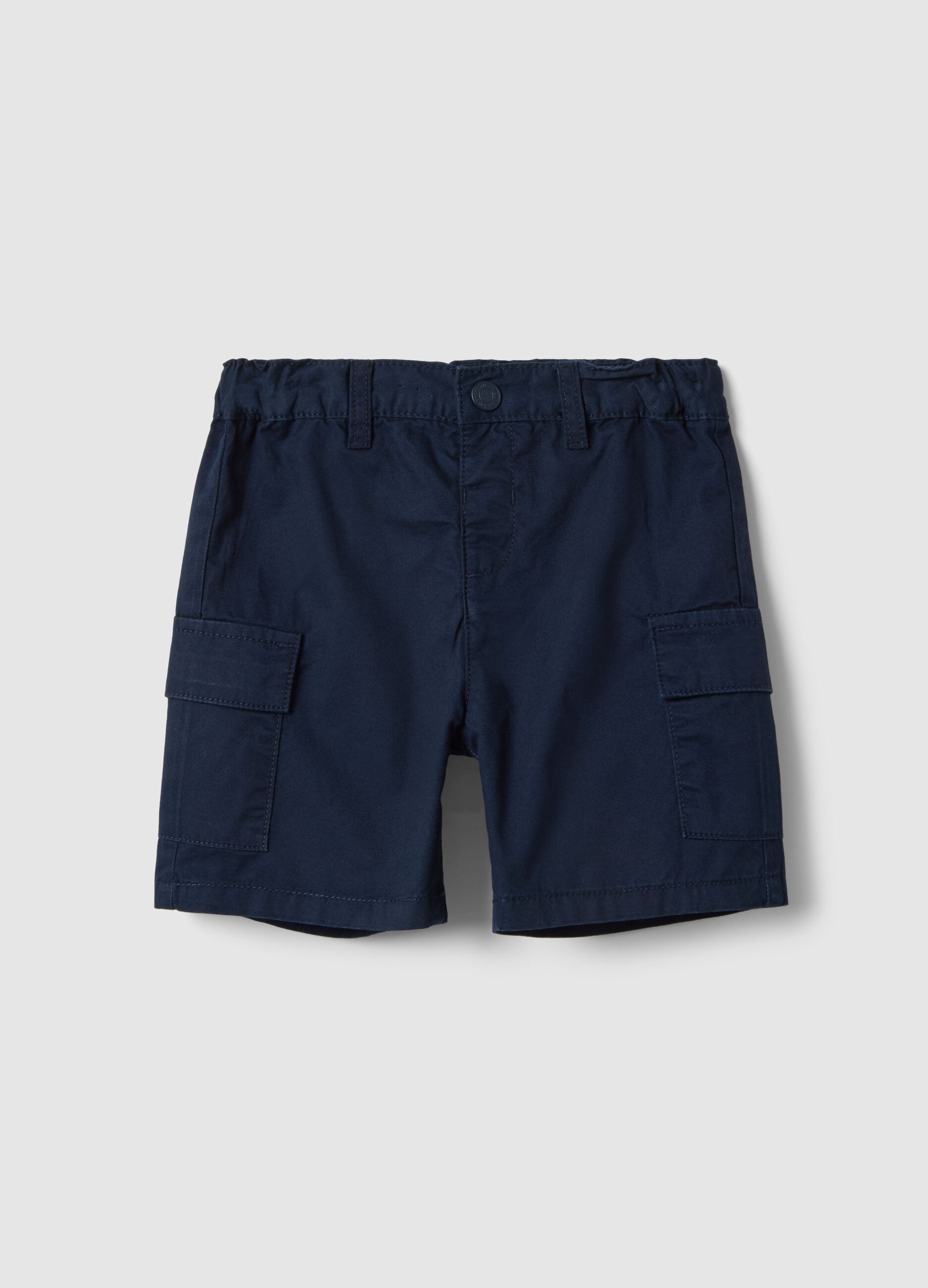 Blue pure cotton boys' cargo shorts regular fit