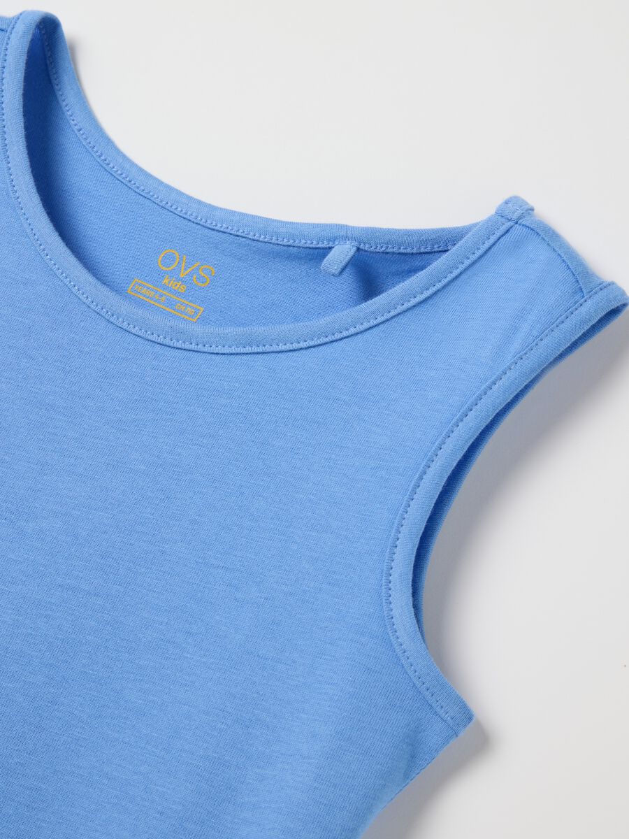 Sleeveless blue dress in pure cotton for girls_2