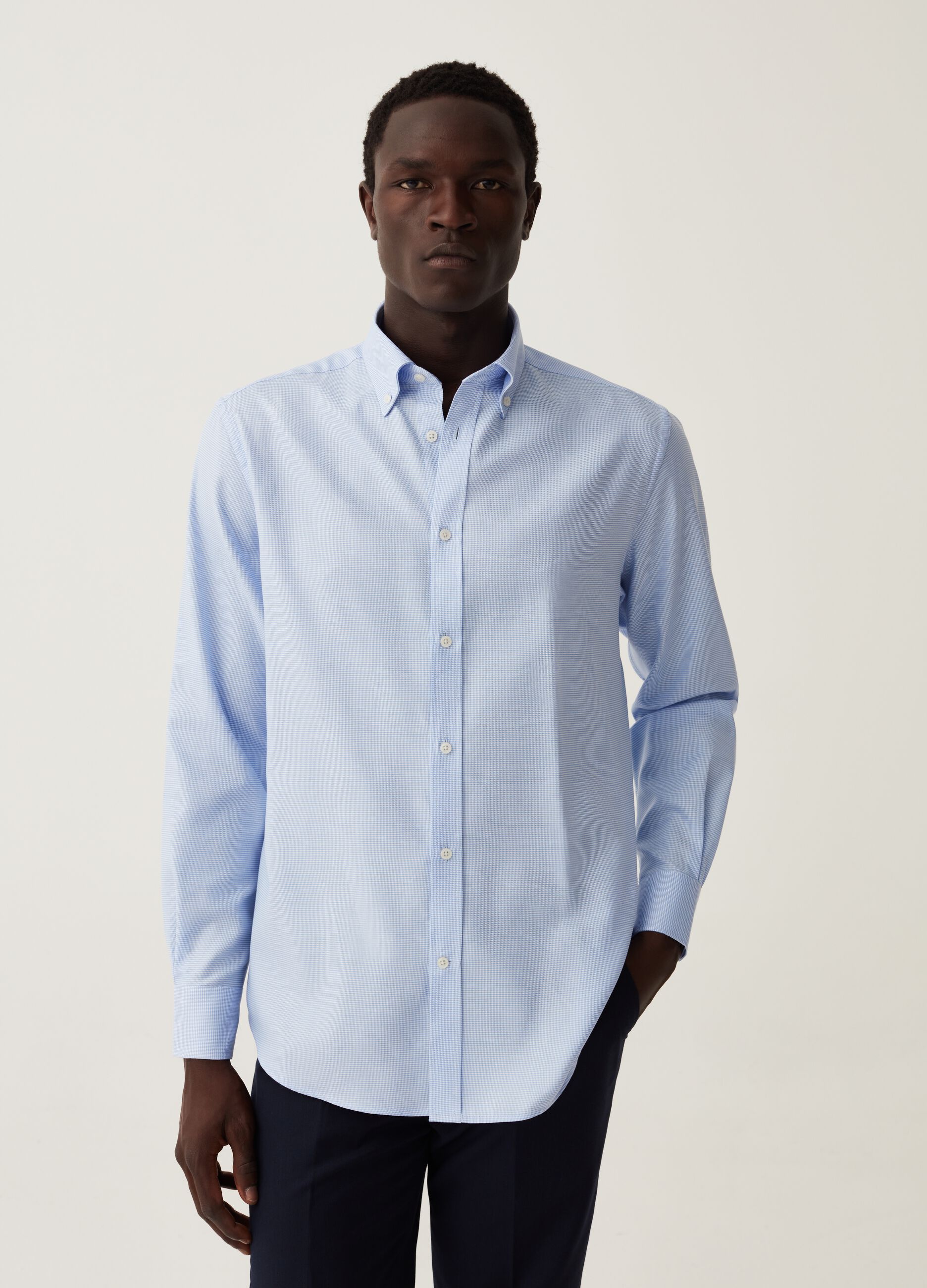 Camicia regular fit in cotone micro quadri_0