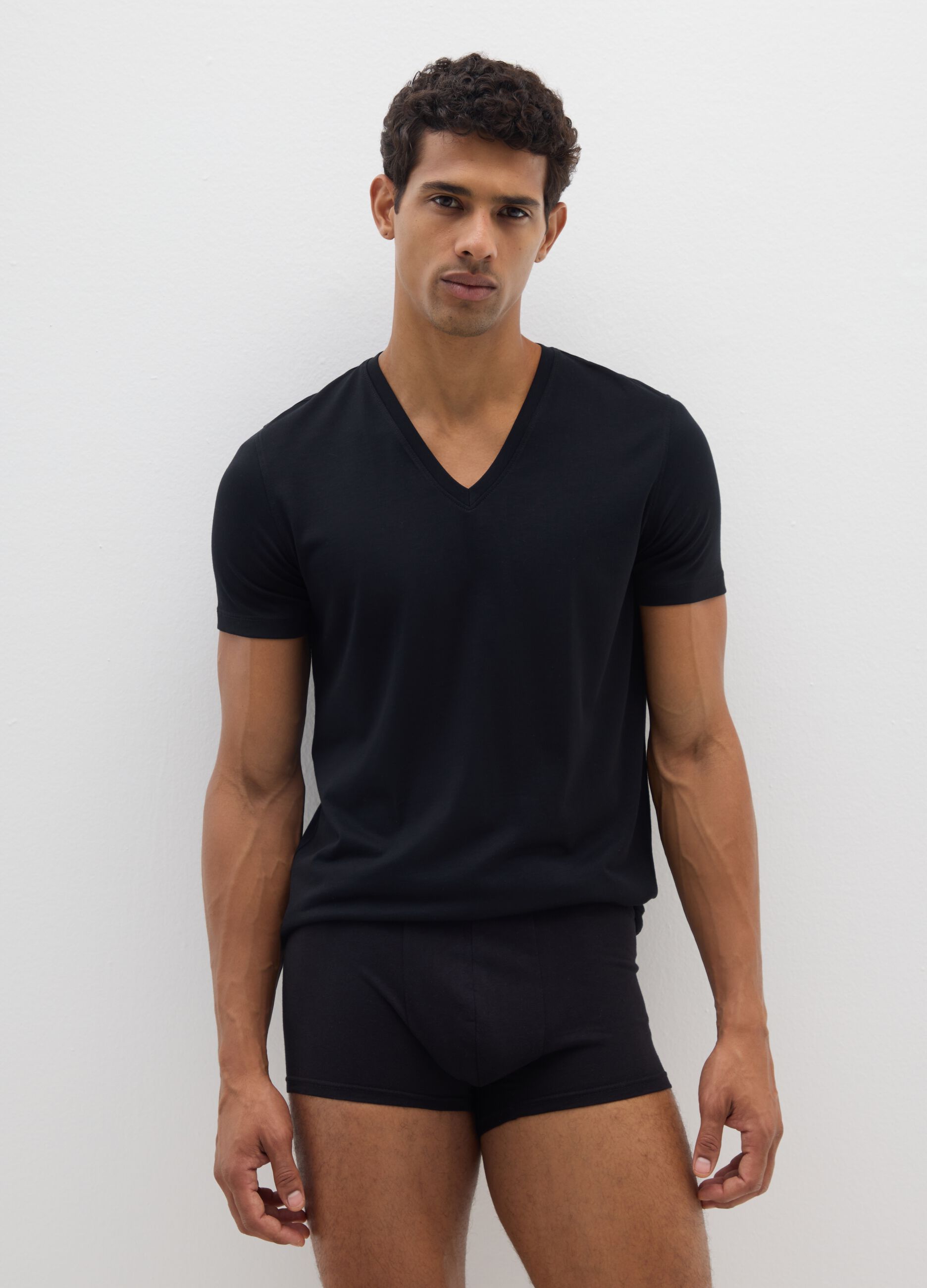 Twin pack of black Supima cotton V-neck T-shirts
