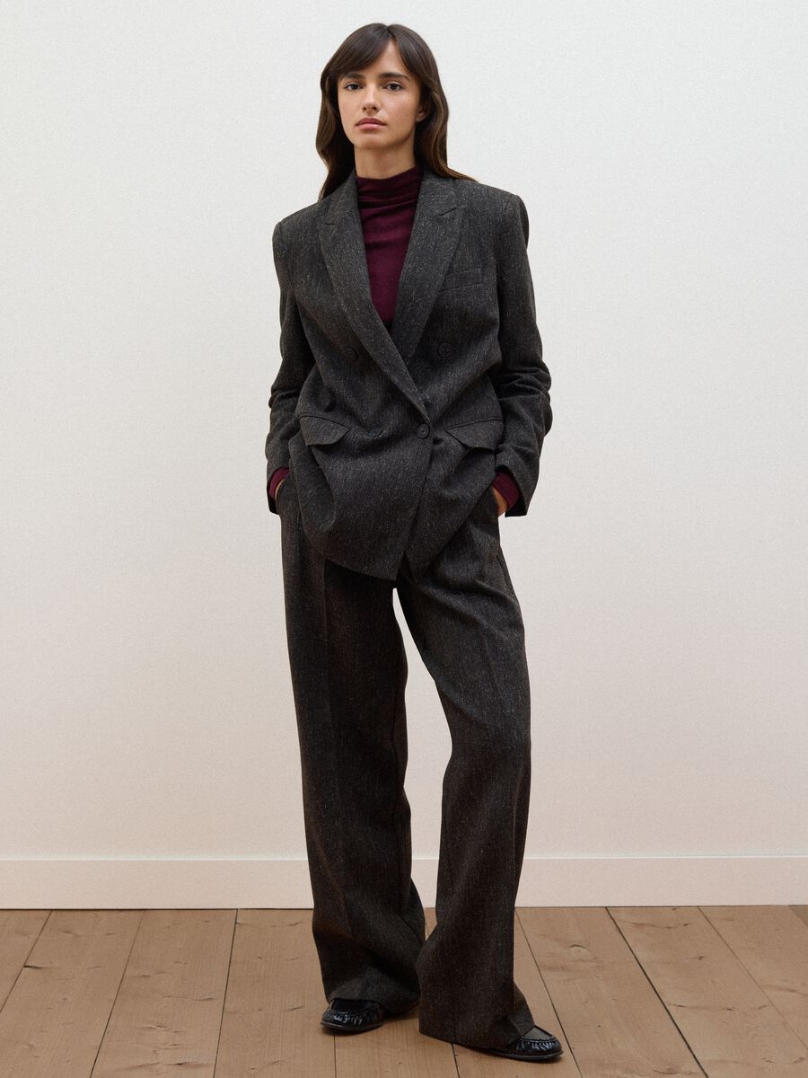 Brown wool and viscose-blend straight-leg trousers_0