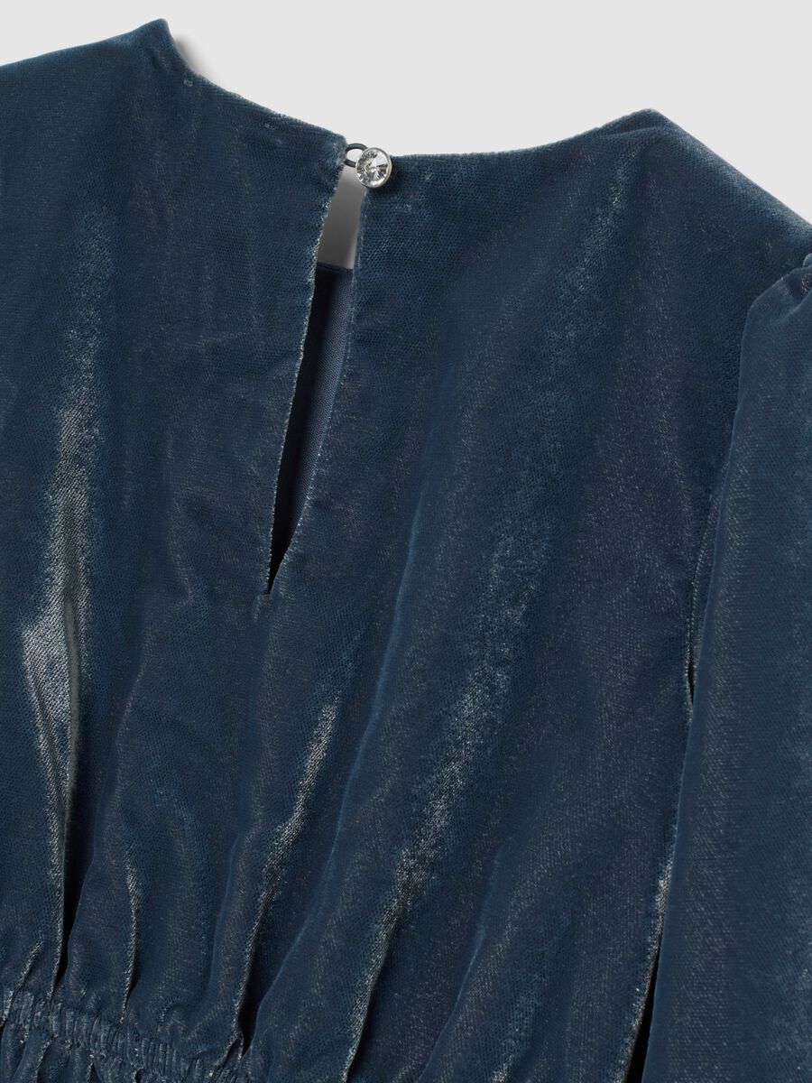 Abito blu da bambina in velour regular fit con balze_3
