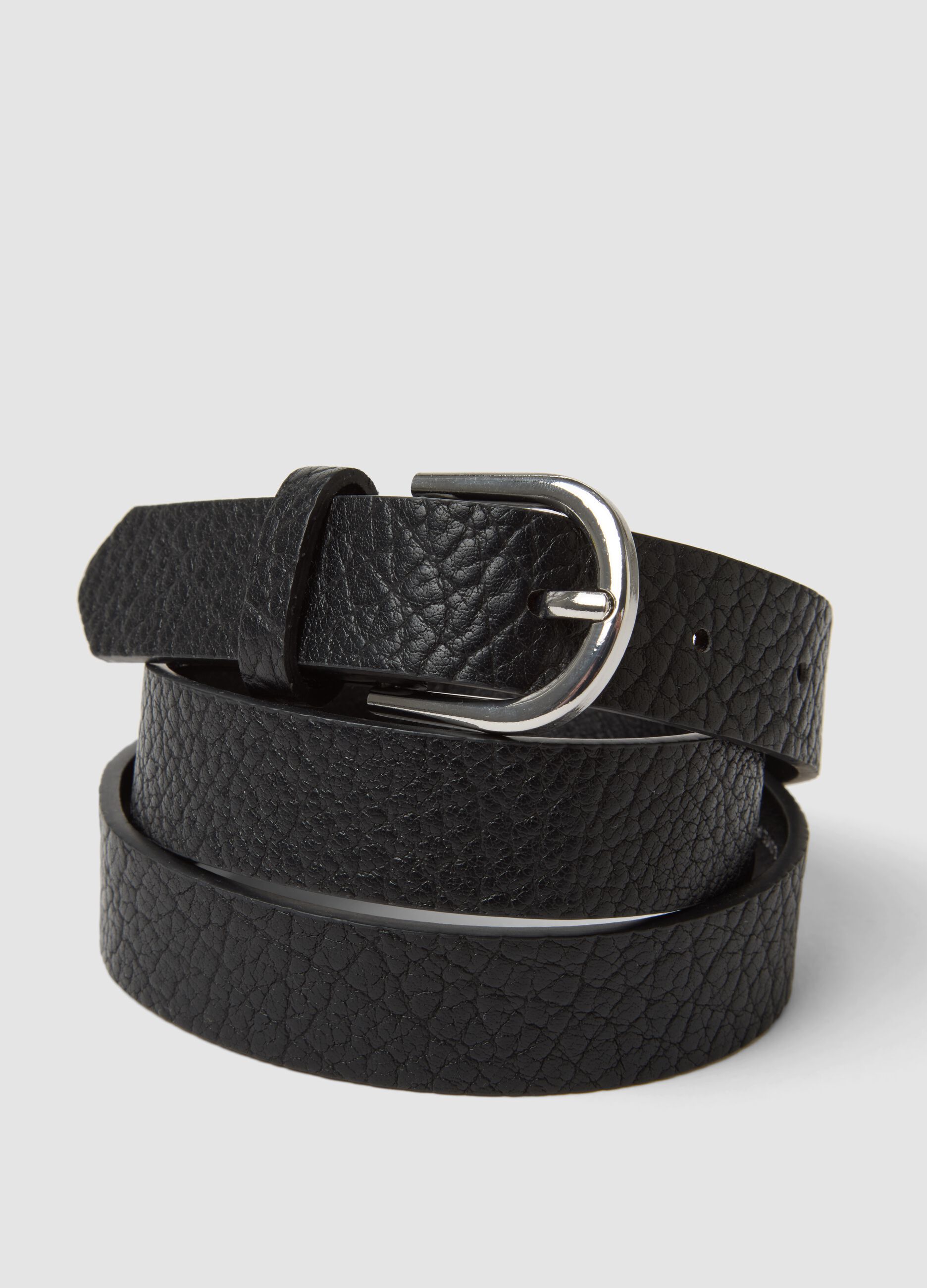 Black hammered-effect belt with silver buckle