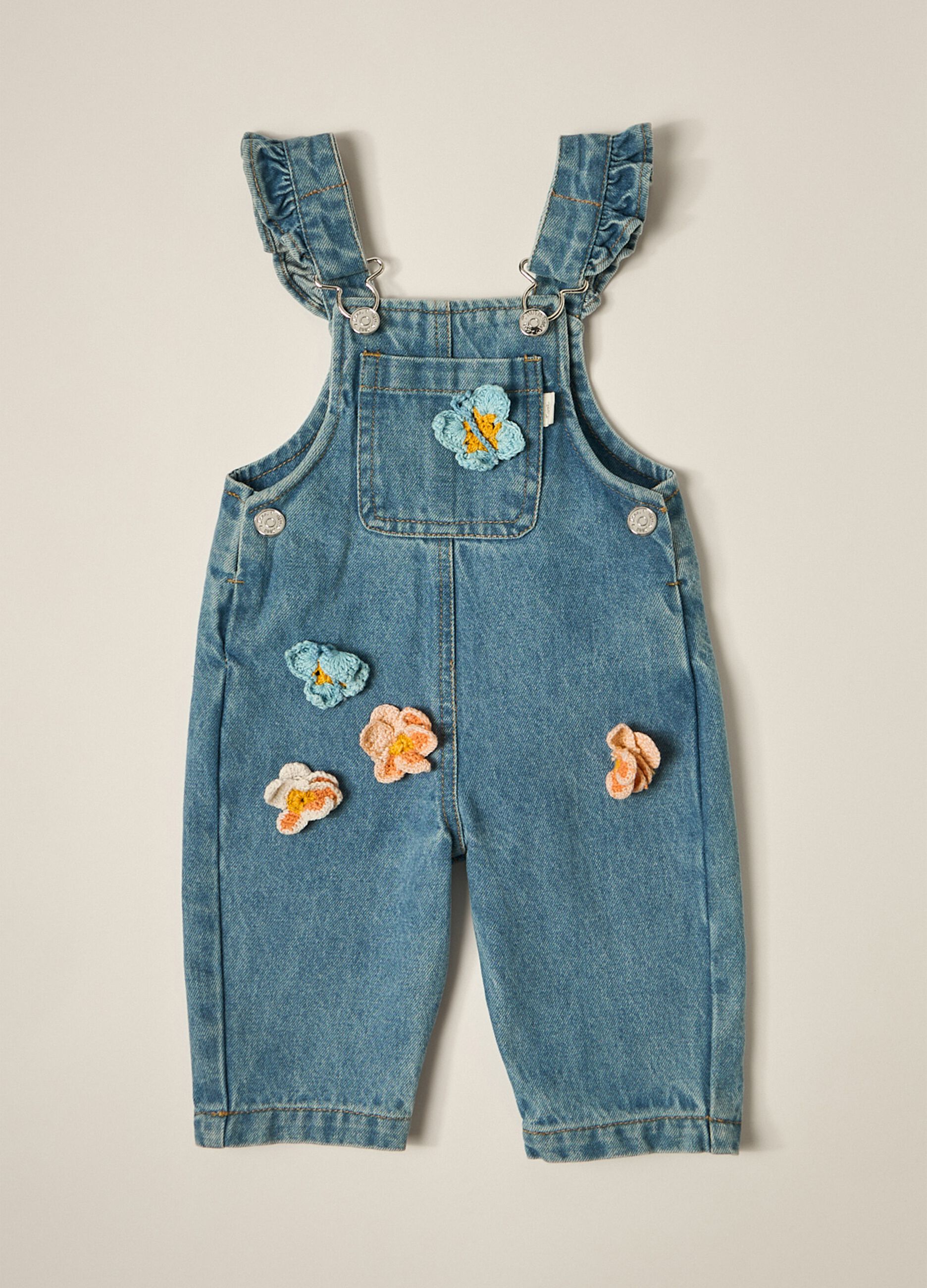 Salopette in denim di puro cotone IANA neonata
