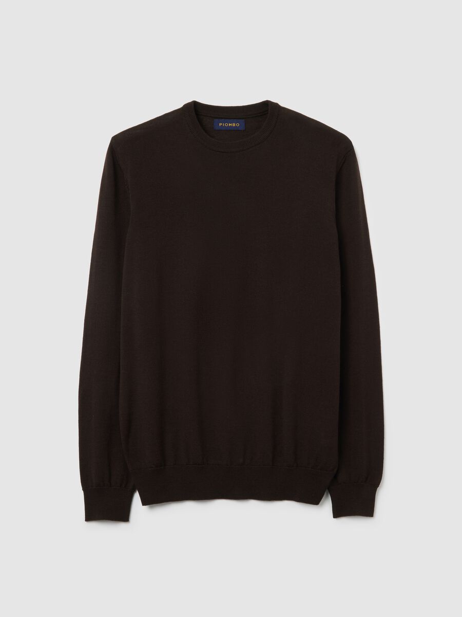 Brown regular fit crew neck pure merino wool jumper_4
