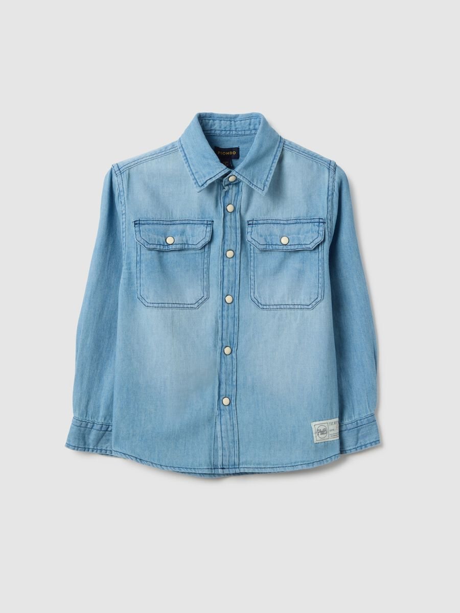 Long-sleeved denim shirt_0