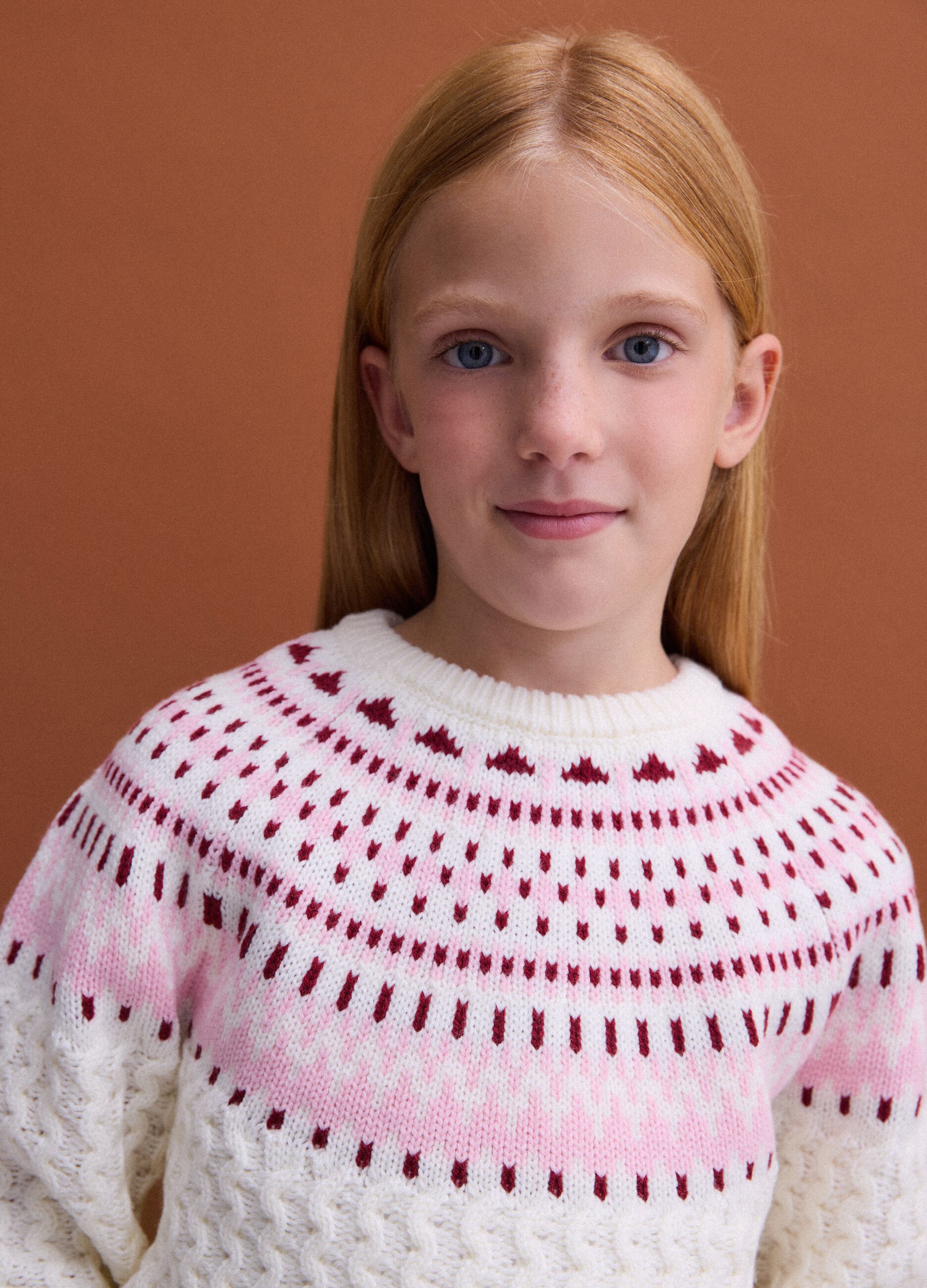Maglione bianco girocollo in maglia jacquard regular fit