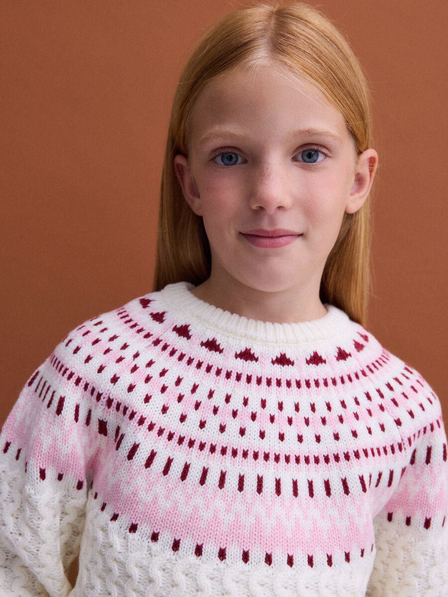 Maglione bianco girocollo in maglia jacquard regular fit_0