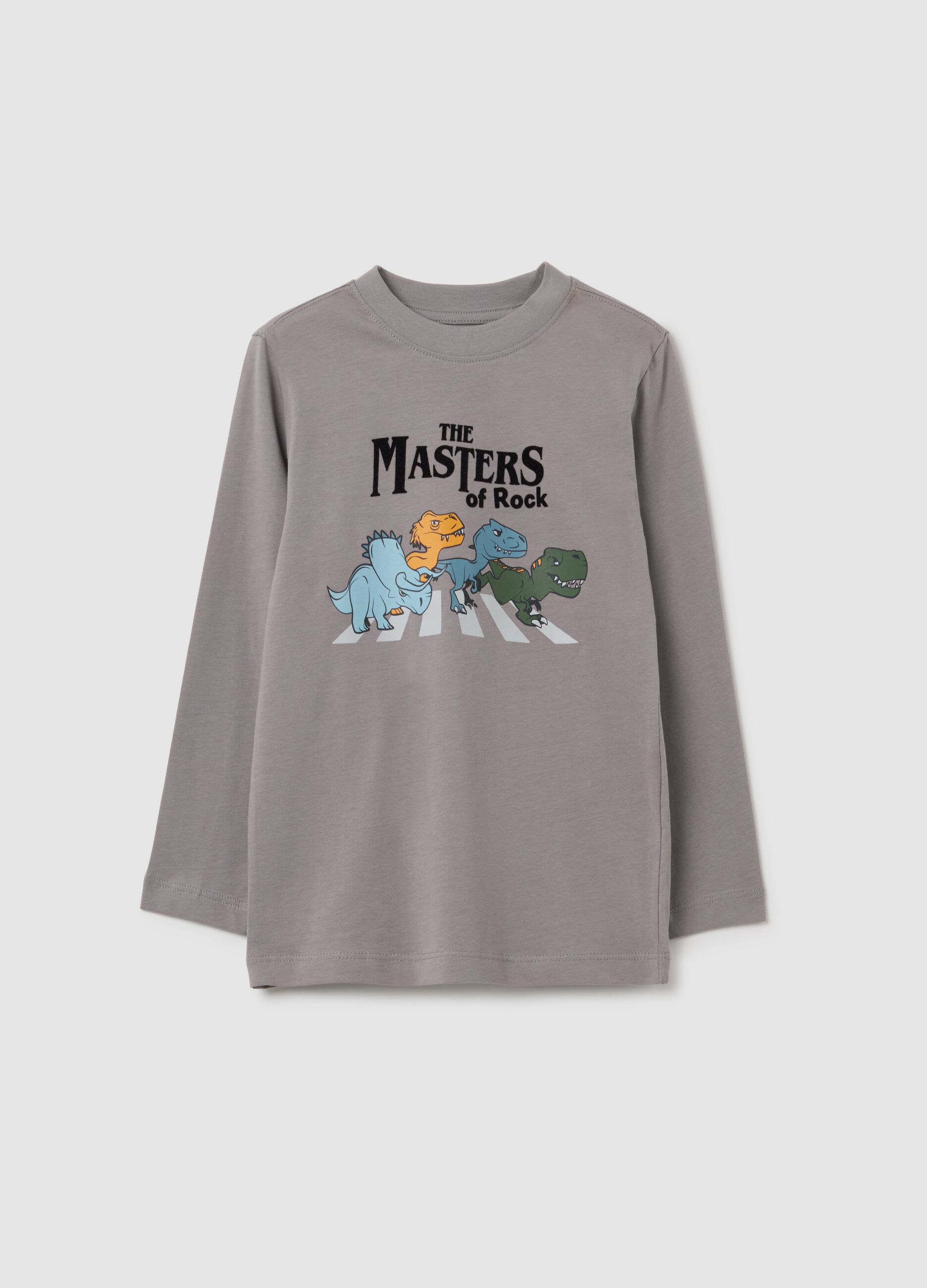 T-shirt da bambino in puro cotone grigia regular fit con stampa
