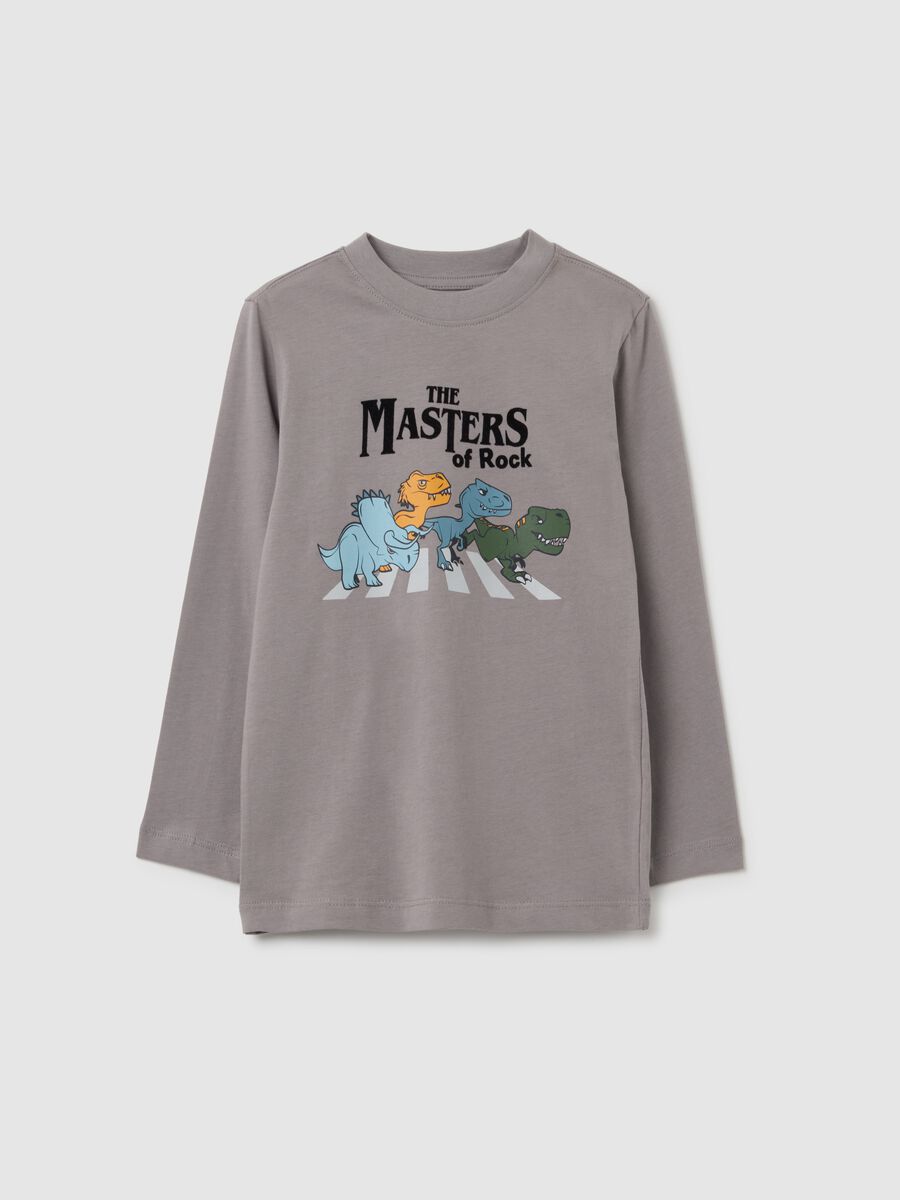 T-shirt da bambino in puro cotone grigia regular fit con stampa_0