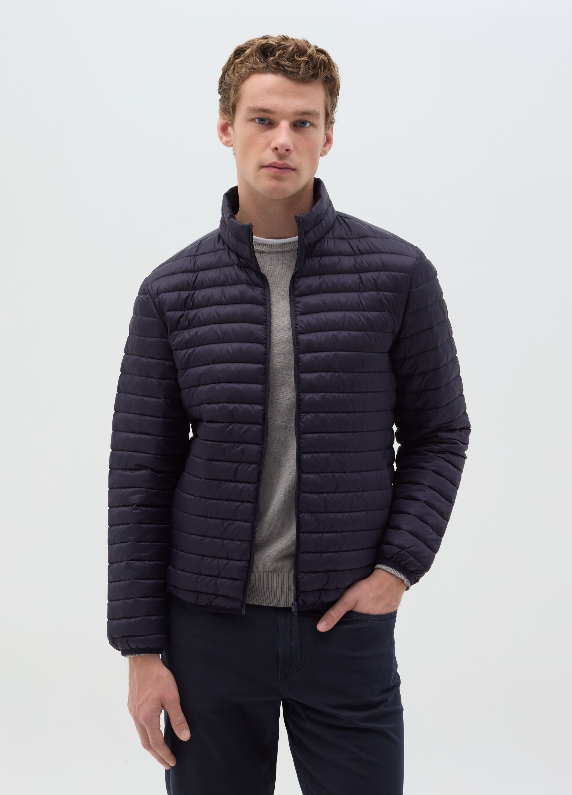 Full-zip ultralight quilted down jacket