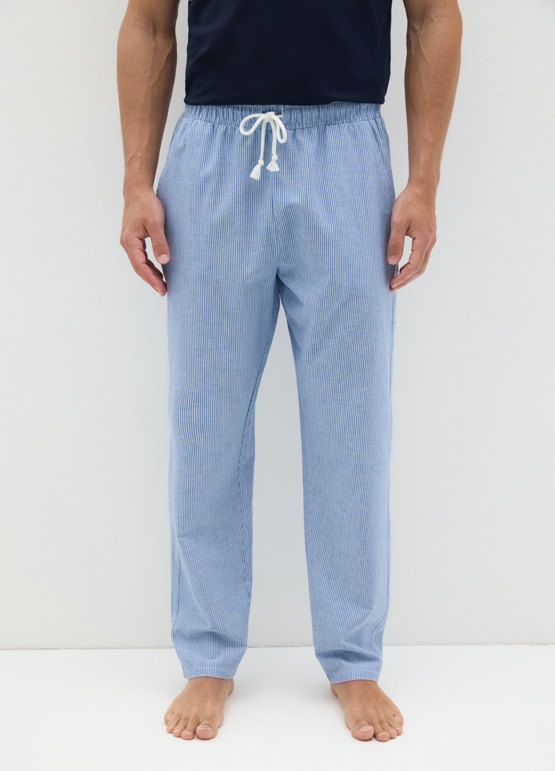 Pantaloni da uomo in puro cotone azzurro regular fit