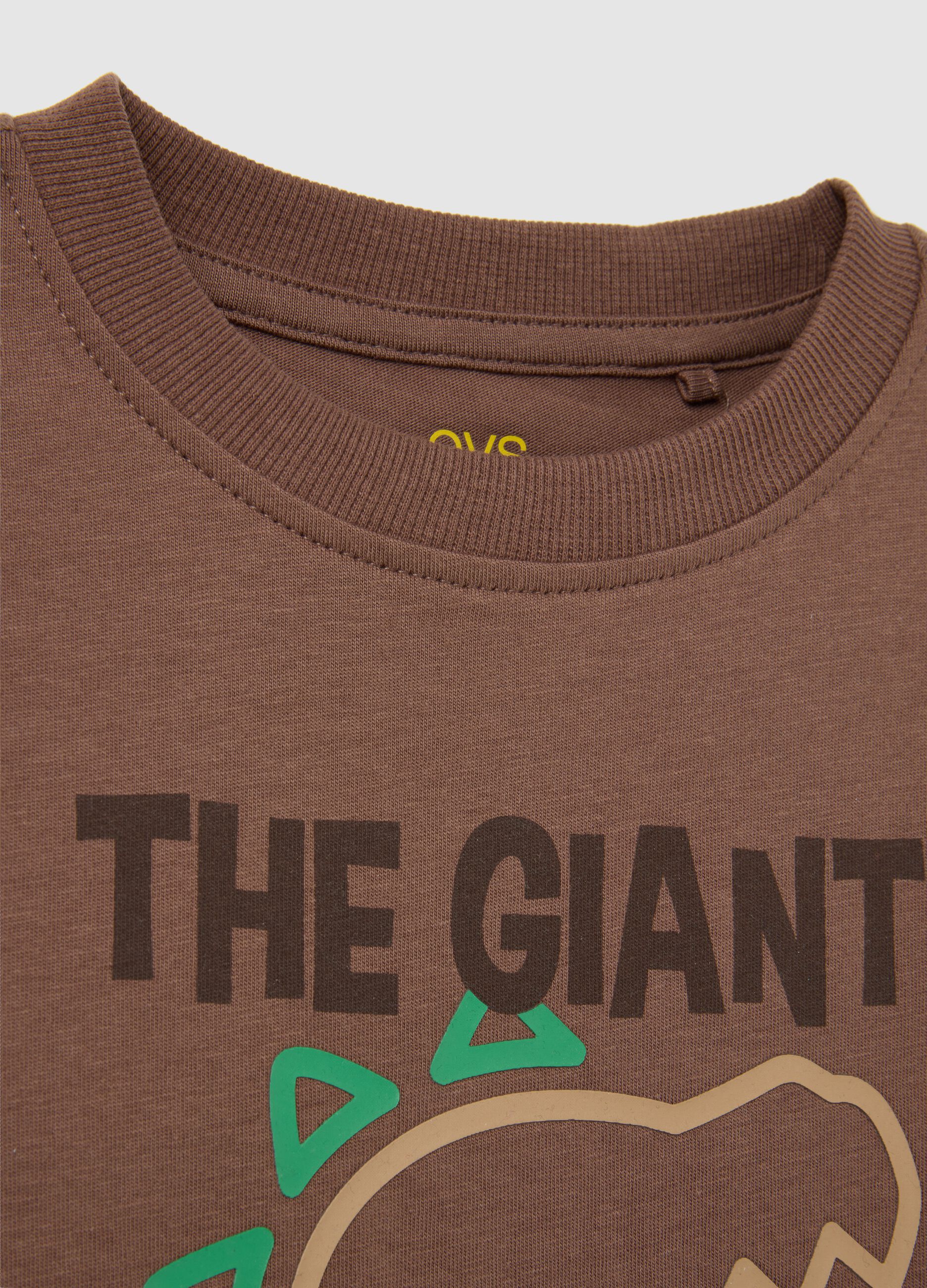 T-shirt da bambino in puro cotone marrone regular fit con stampa
