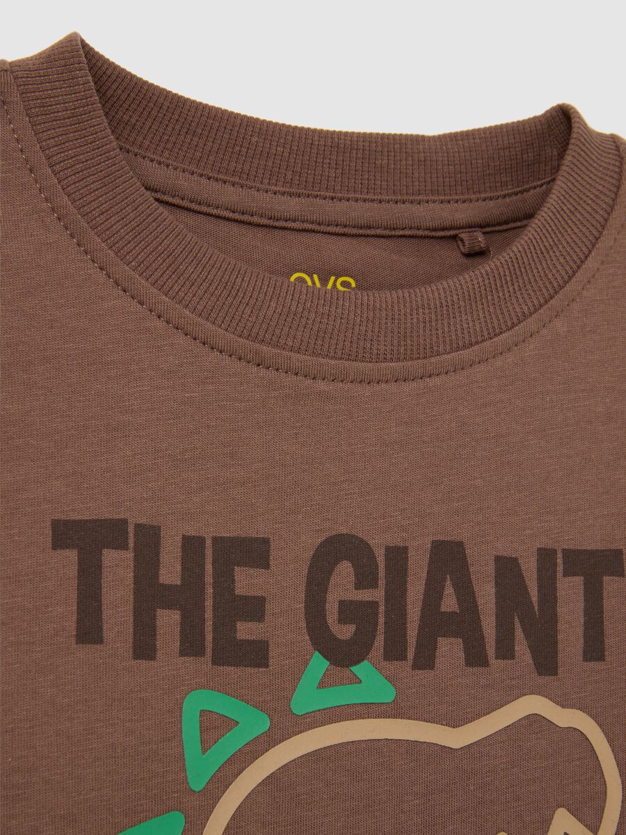 Children's brown regular fit pure cotton T-shirt with print_2