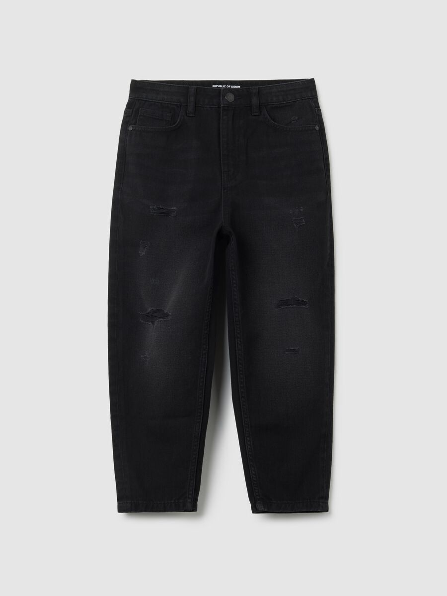 Jeans da ragazzo in puro cotone nero baggy_0