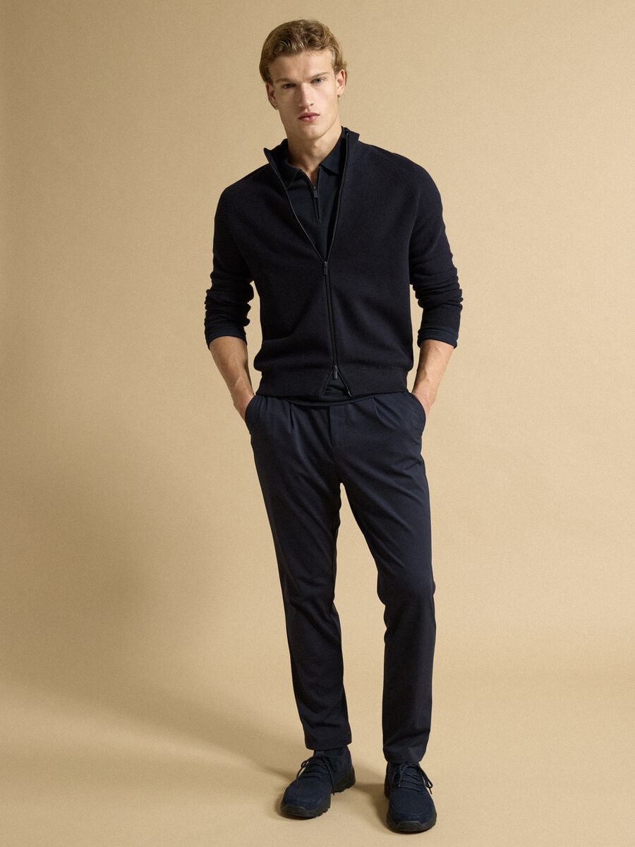 Cardigan blu in misto cotone con colletto regular fit_2