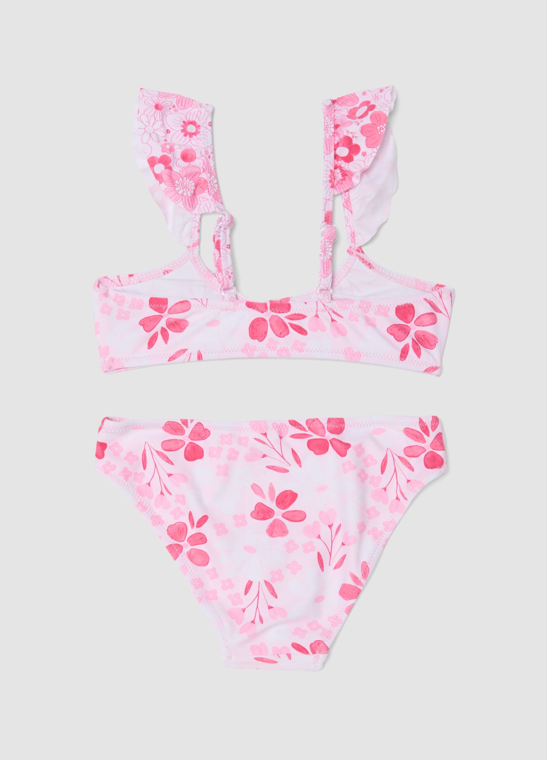 Pink floral-print stretch bikini