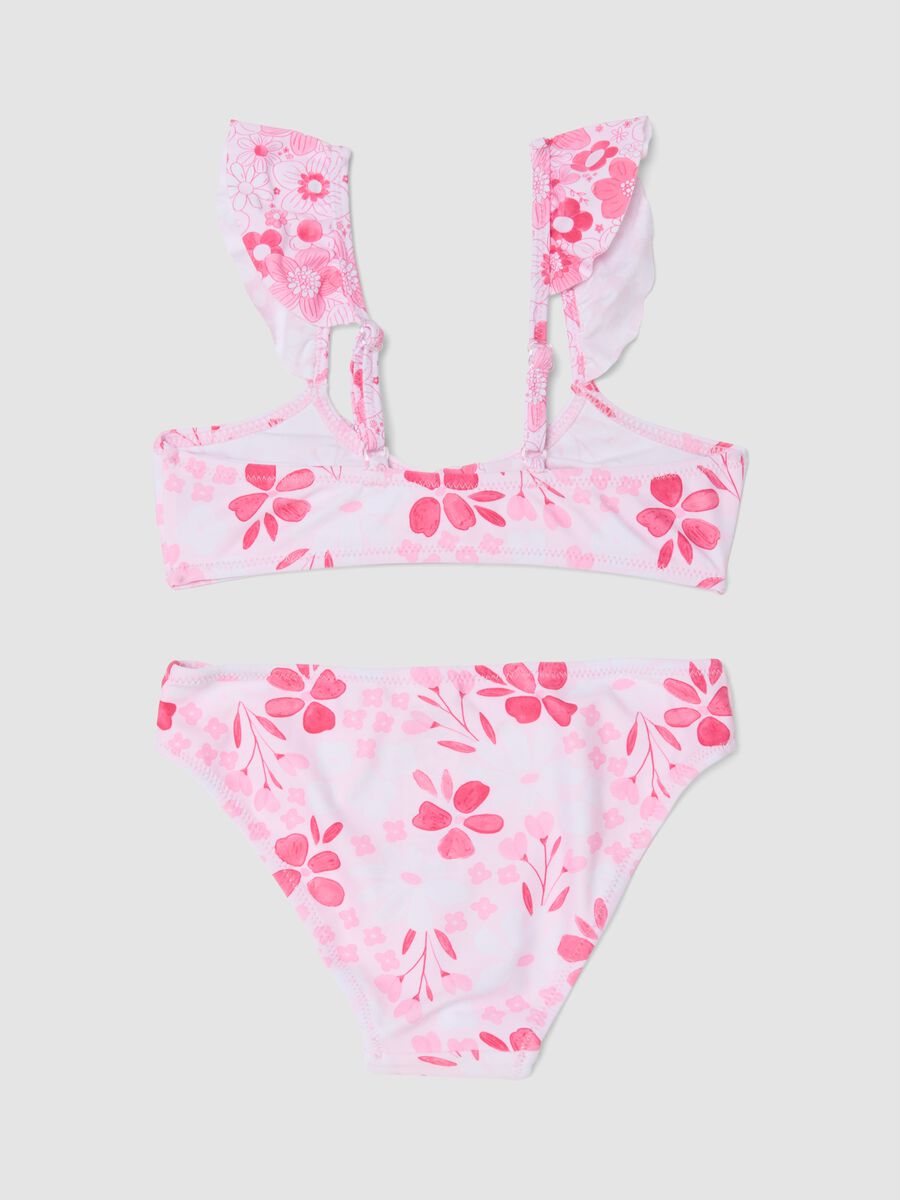 Bikini rosa in tessuto elasticizzato con stampa floreale_1