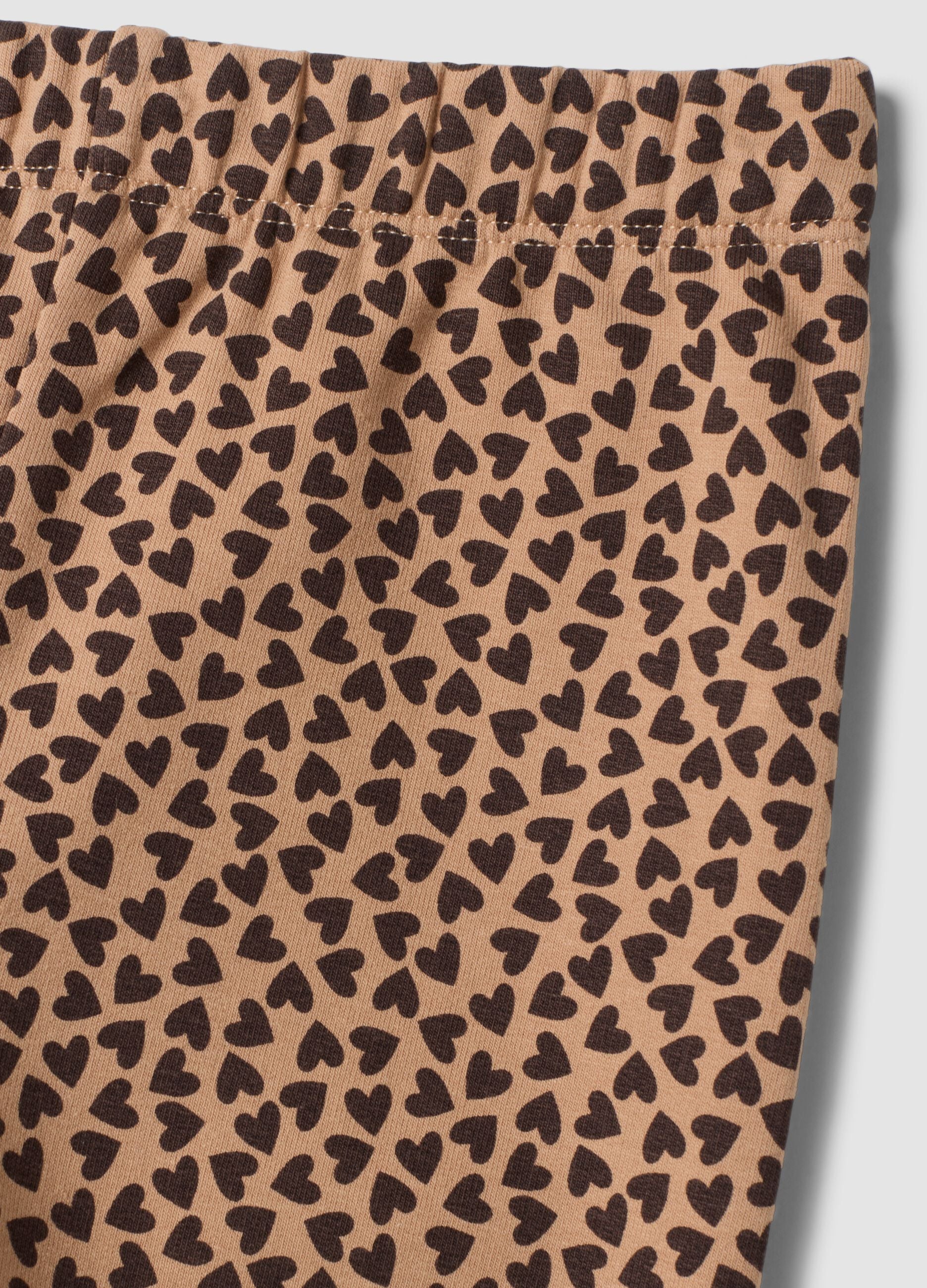 Brown stretch cotton leggings with heart print