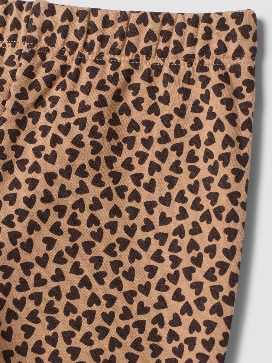 Leggings marroni in cotone elasticizzato con stampa cuori_2