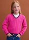 Pink pure cotton cable-knit V-neck jumper for girls_0