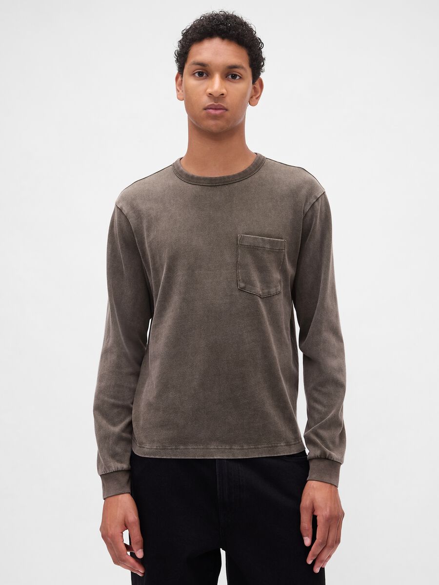 Brown long-sleeve cotton shirt_0