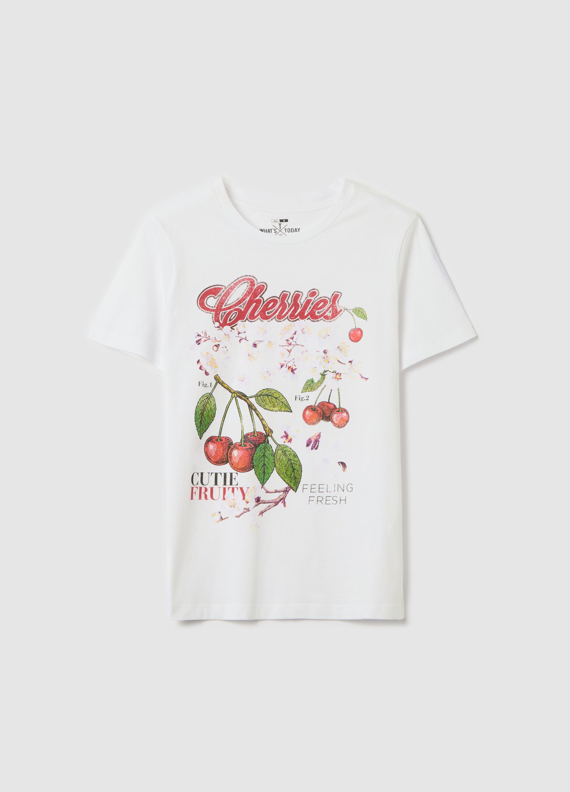 White T-shirt with cherry print in cotton