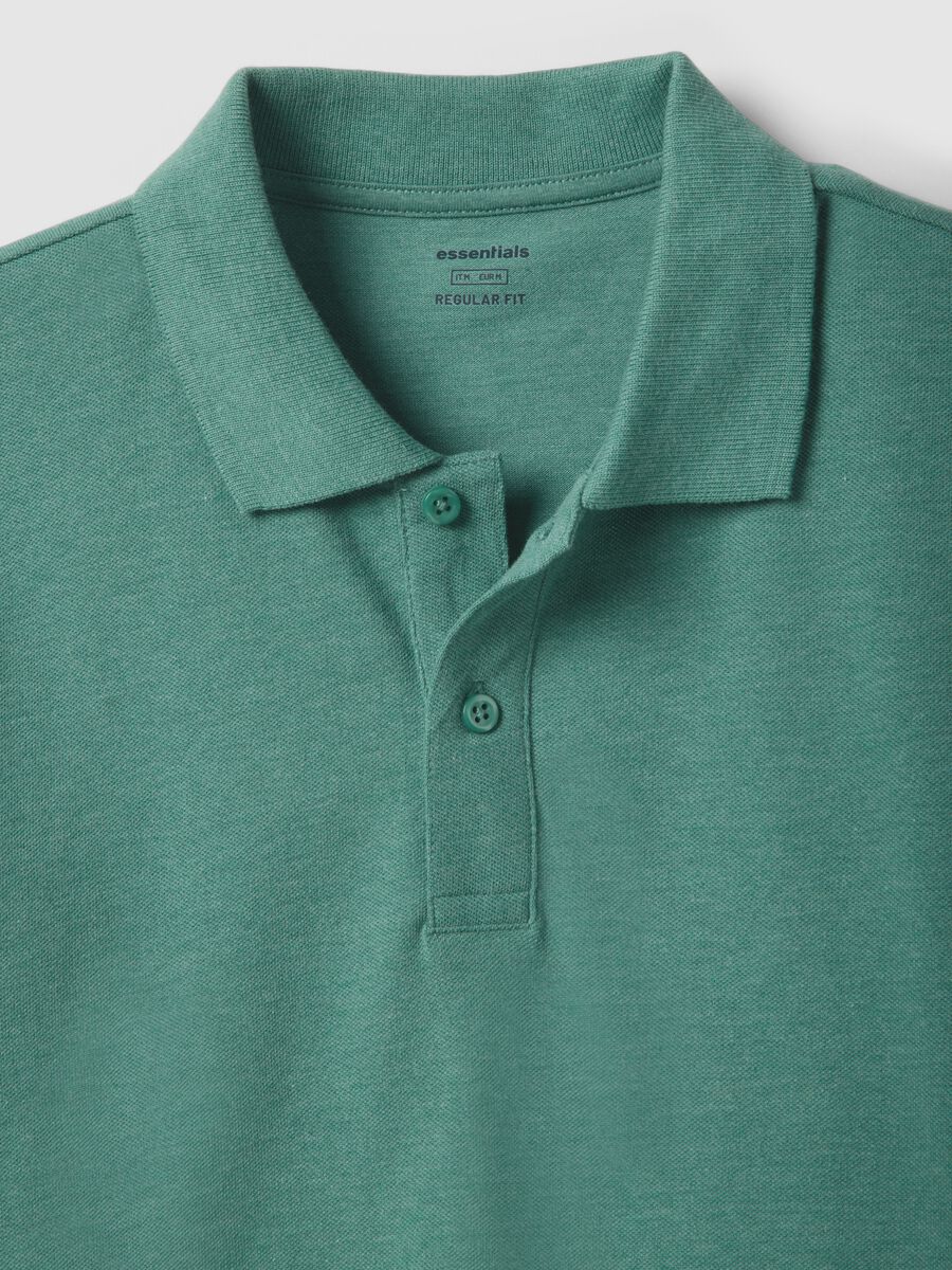 Green pure cotton short-sleeve polo shirt, regular fit_5