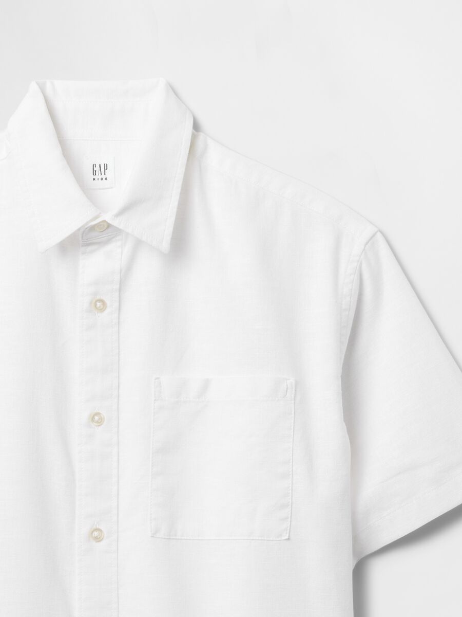Short-sleeve white linen and cotton shirt_4