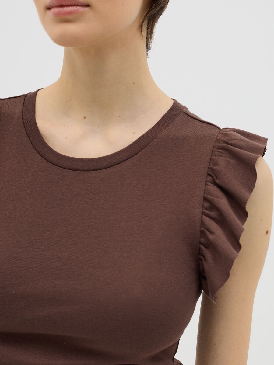 Brown cotton t-shirt with ruffles_2