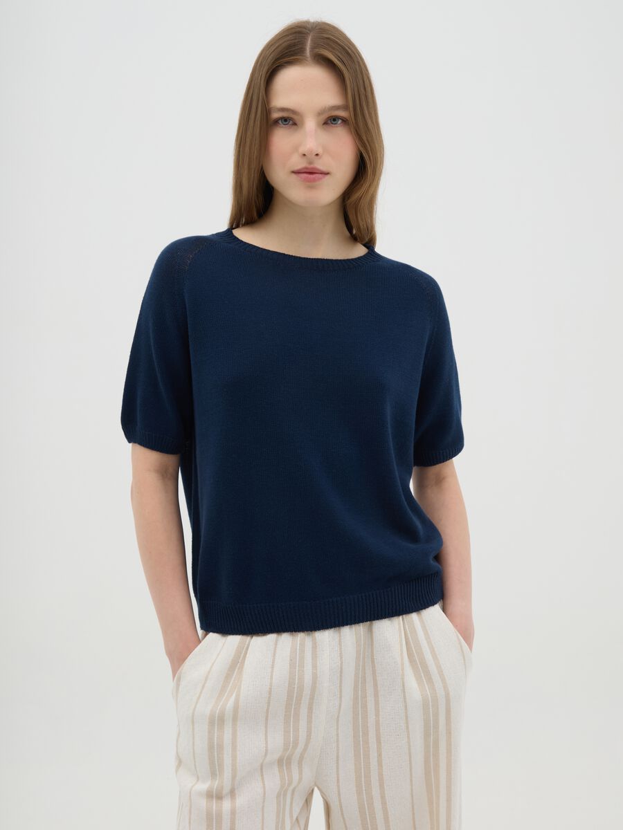Women's blue pure cotton regular fit T-shirt_0