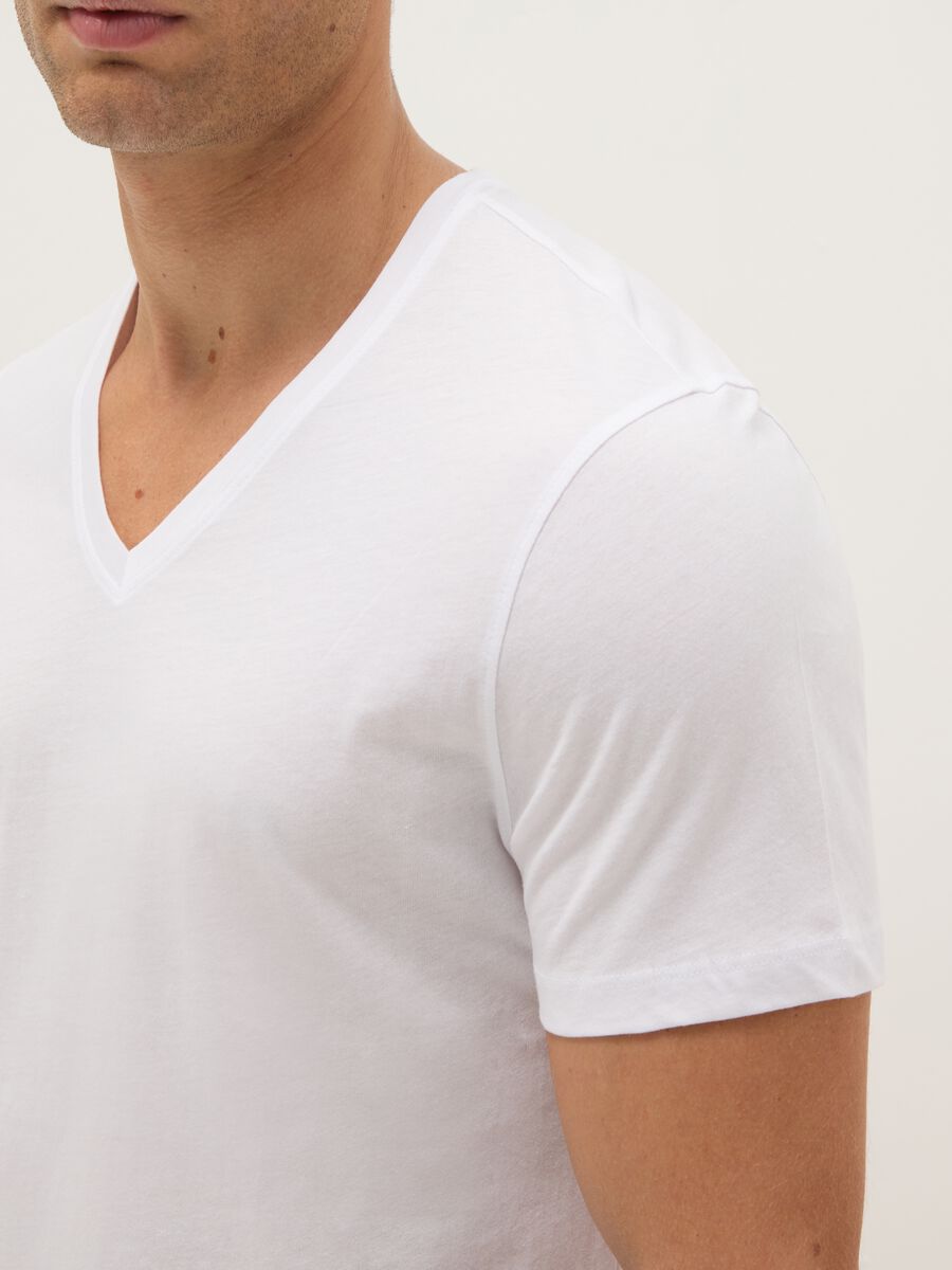 Two-Pack White T-Shirts with Deep V-Neck in Pure Cotton Regular Fit_3