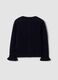 Blue pure cotton openwork knit cardigan for baby girls_1