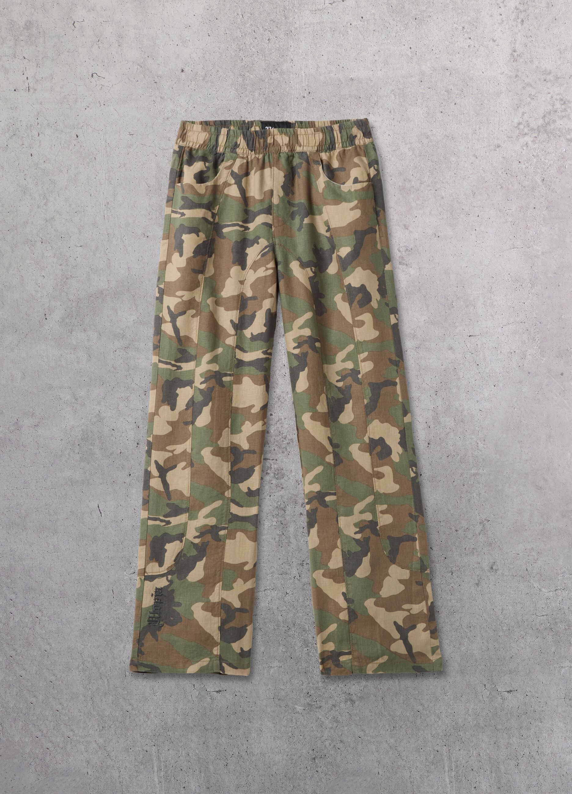 100% Linen Wide-Leg Camo Trousers