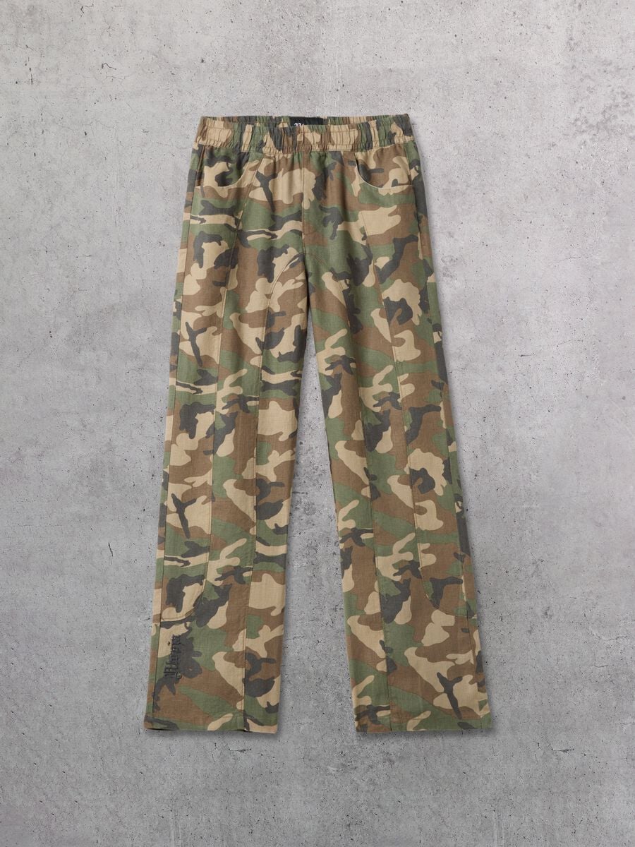 100% Linen Wide Leg Pants Camo_5