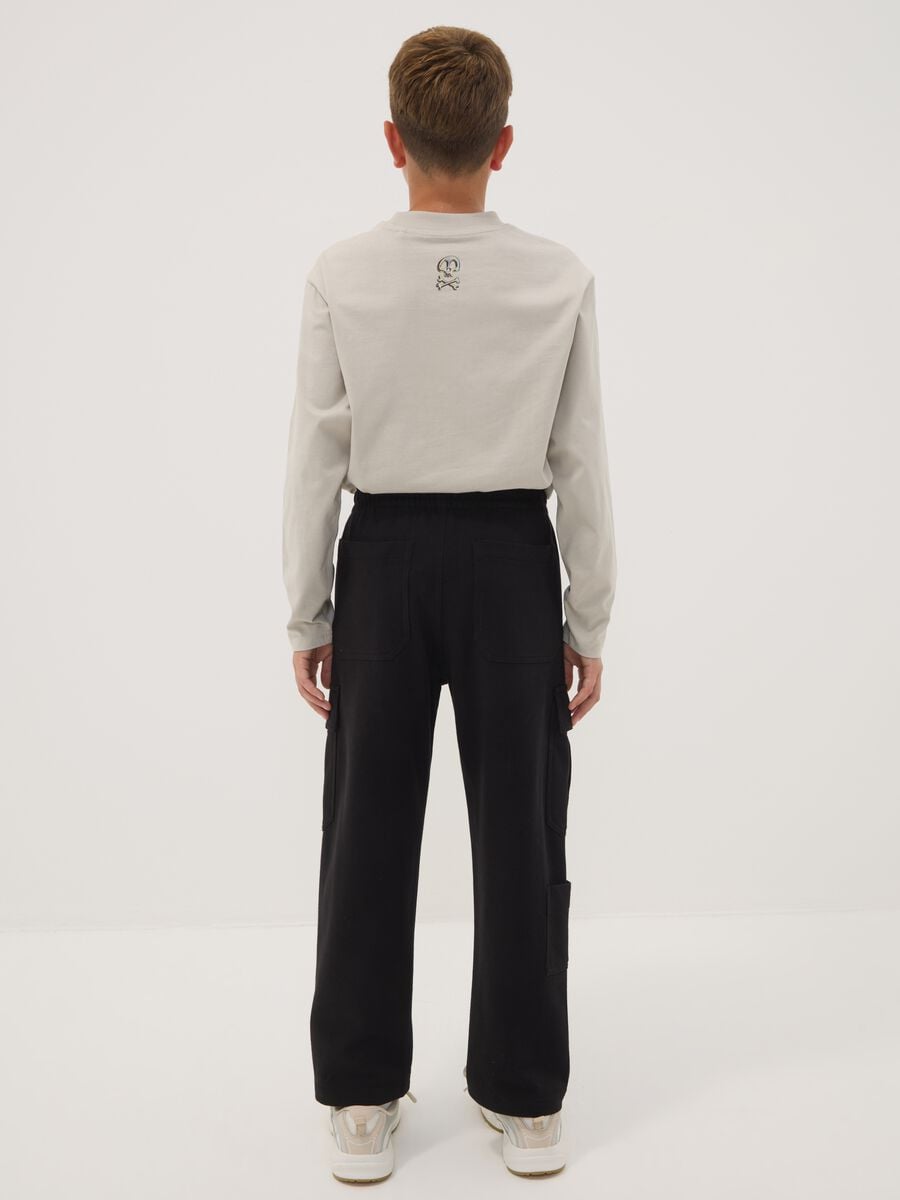 Pantaloni cargo neri in puro cotone con vita elasticizzata over fit_1