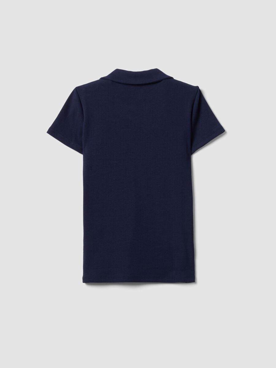 Polo blu in cotone elasticizzato con scollo a V aperto regular fit_5