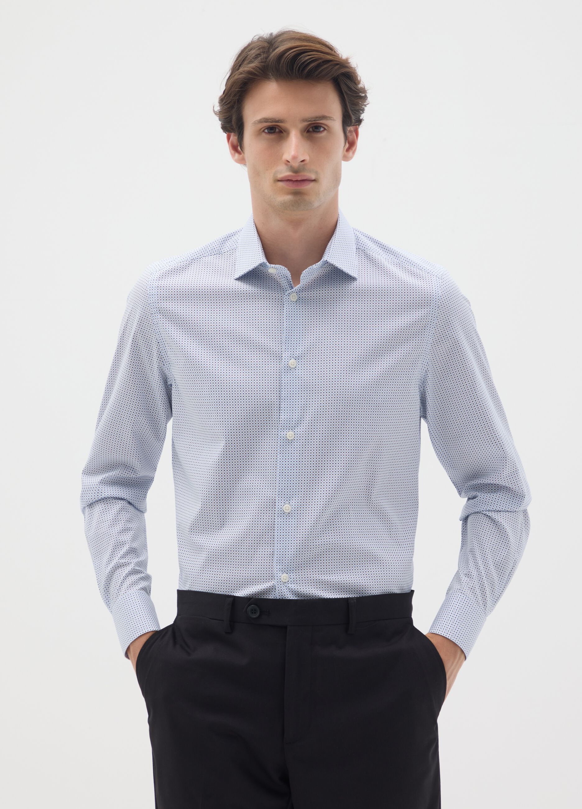 Slim Fit Light Blue Stretch Cotton Shirt