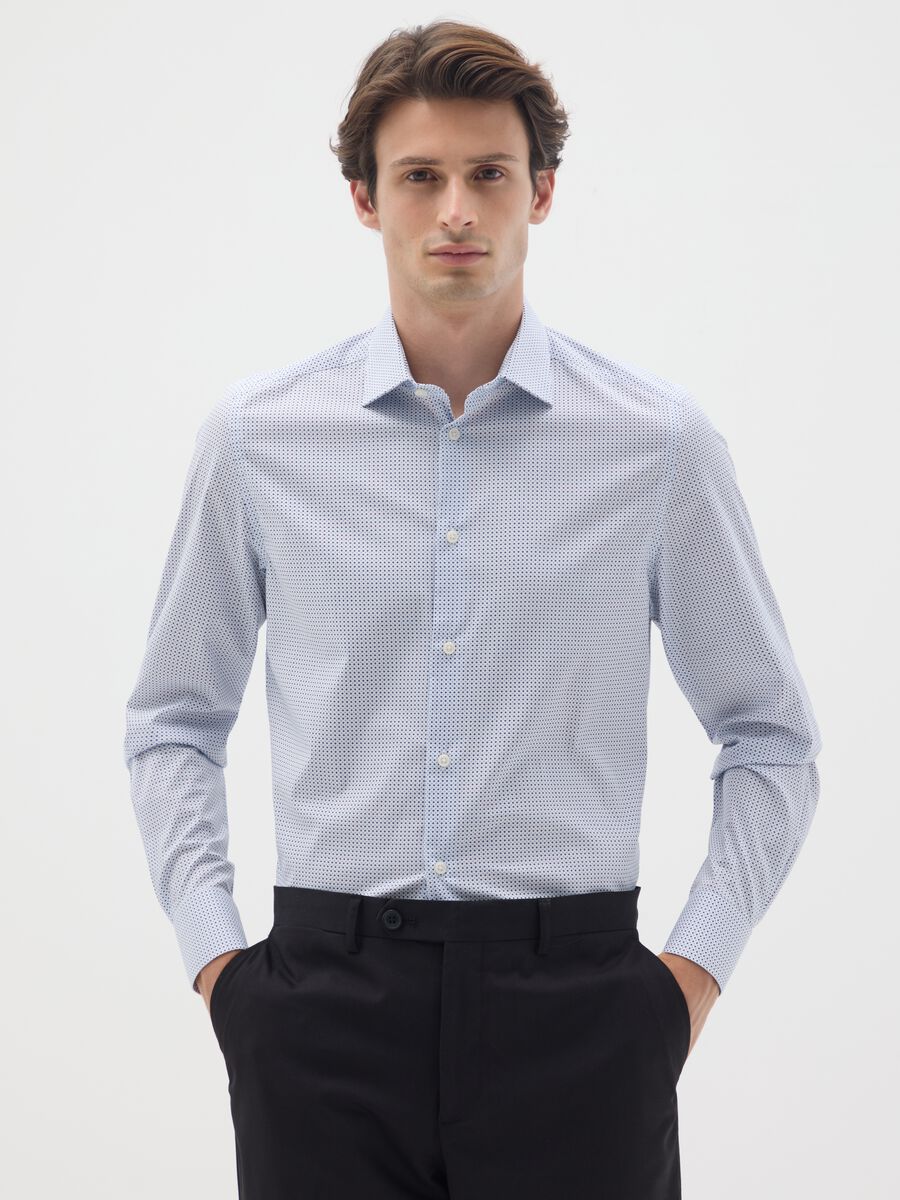 Slim Fit Light Blue Stretch Cotton Shirt_0