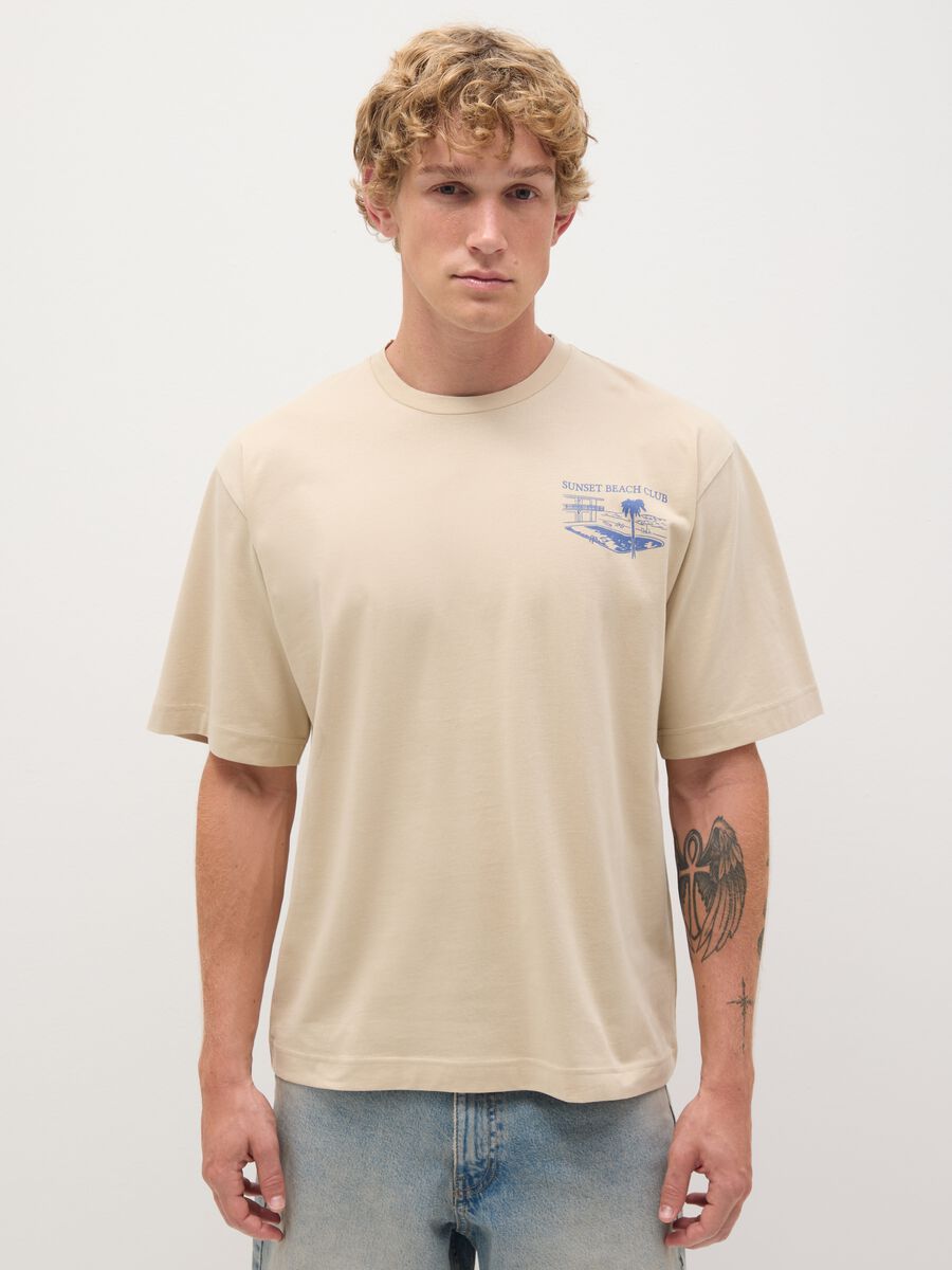 Men's beige pure cotton boxy fit T-shirt_0
