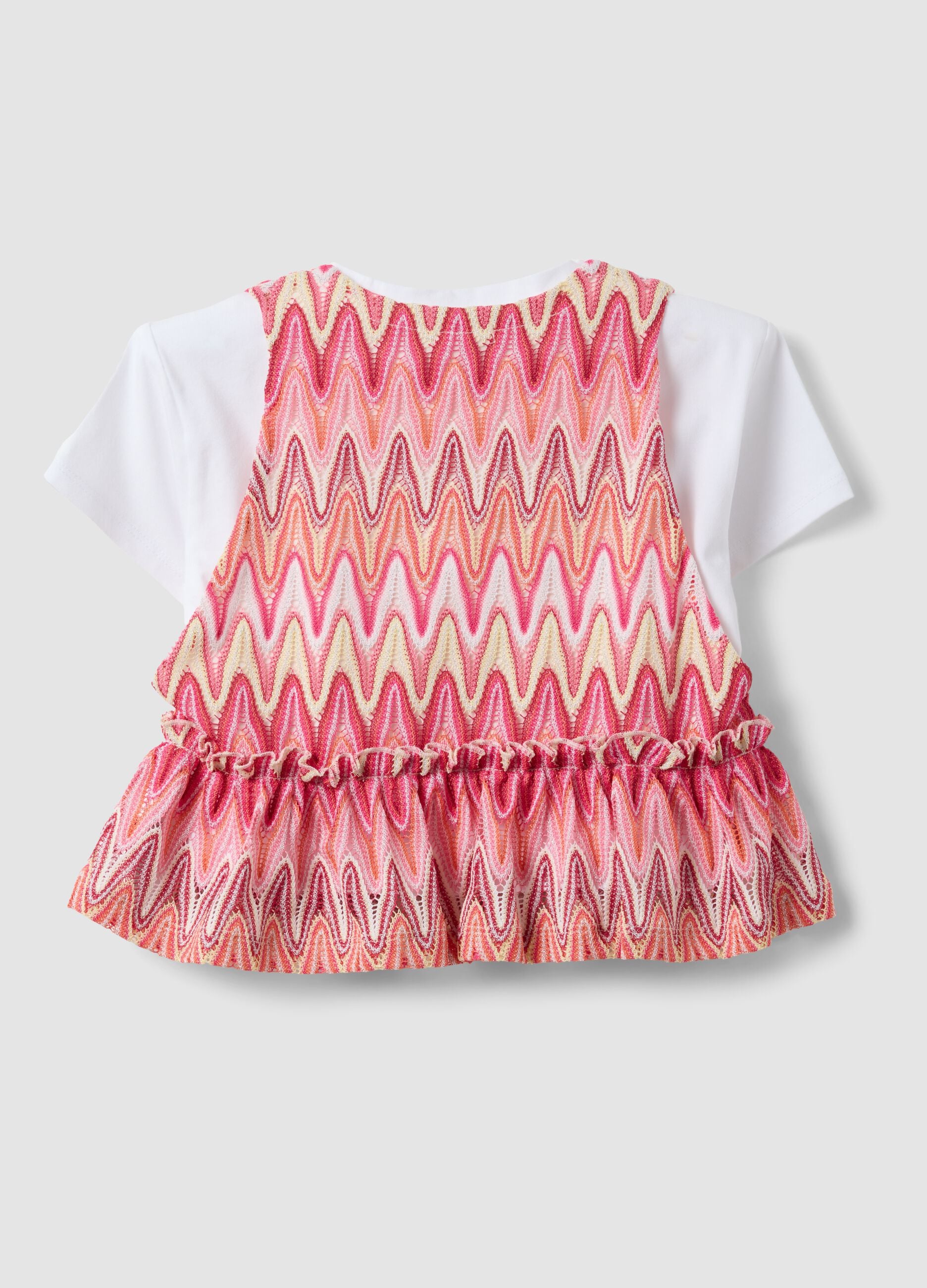 White stretch cotton T-shirt with patterned insert