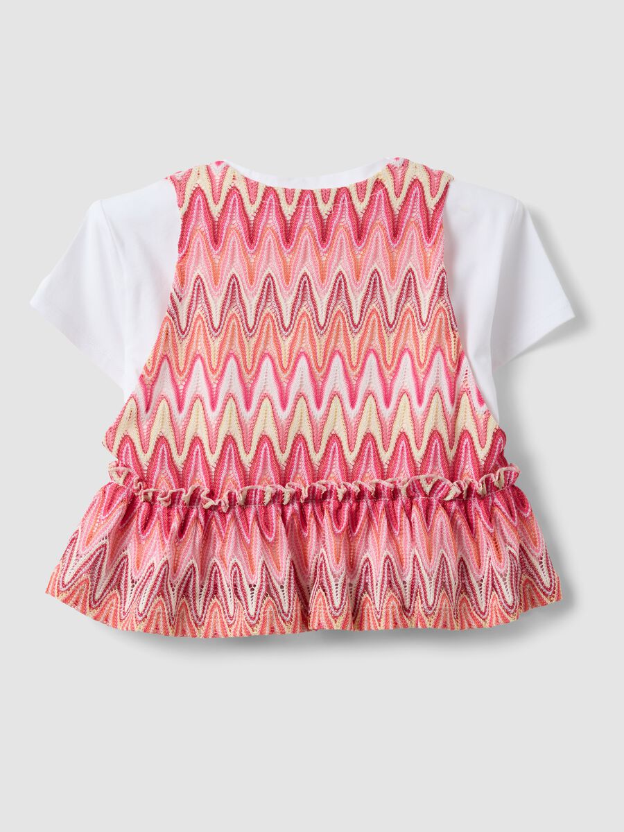 White stretch cotton T-shirt with patterned insert_4