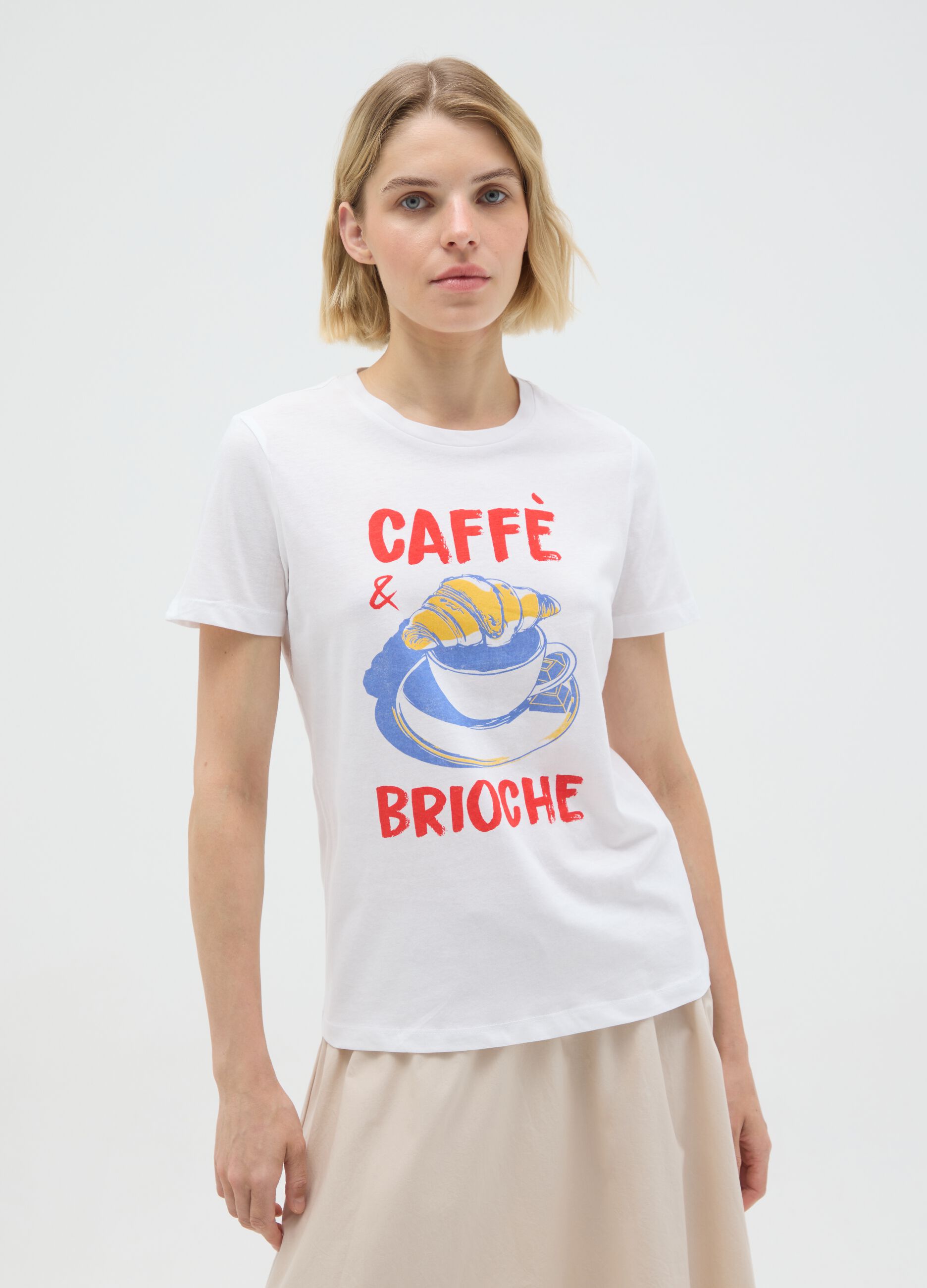 White pure cotton T-shirt, regular fit