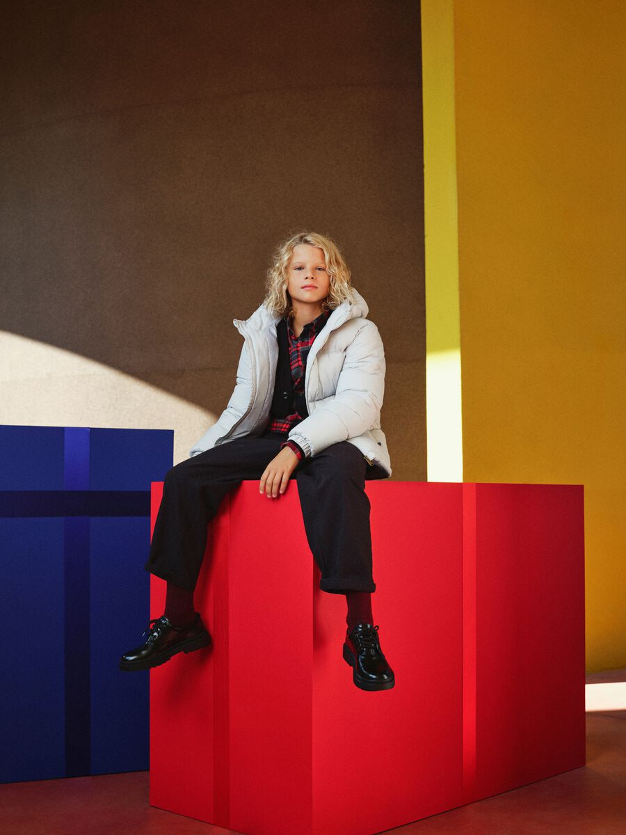 Piumino The Iconic Puffer grigio chiaro da ragazzo con cappuccio_0