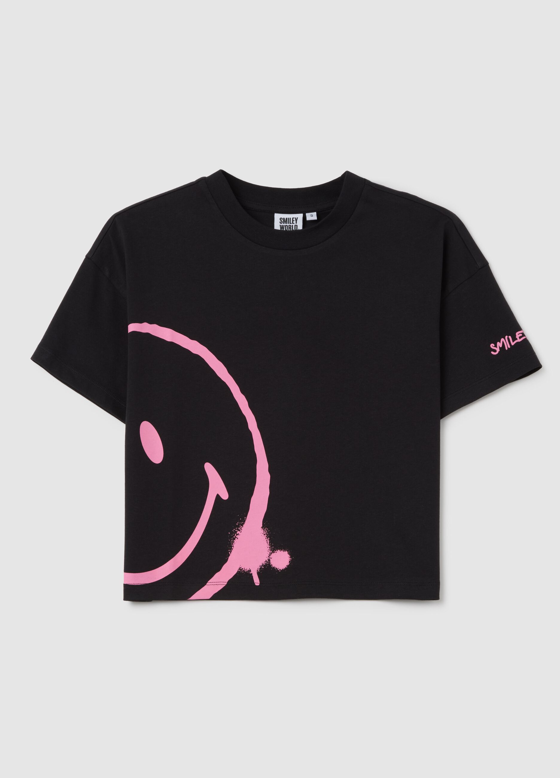 Black T-shirt with pink smile in OVS cotton