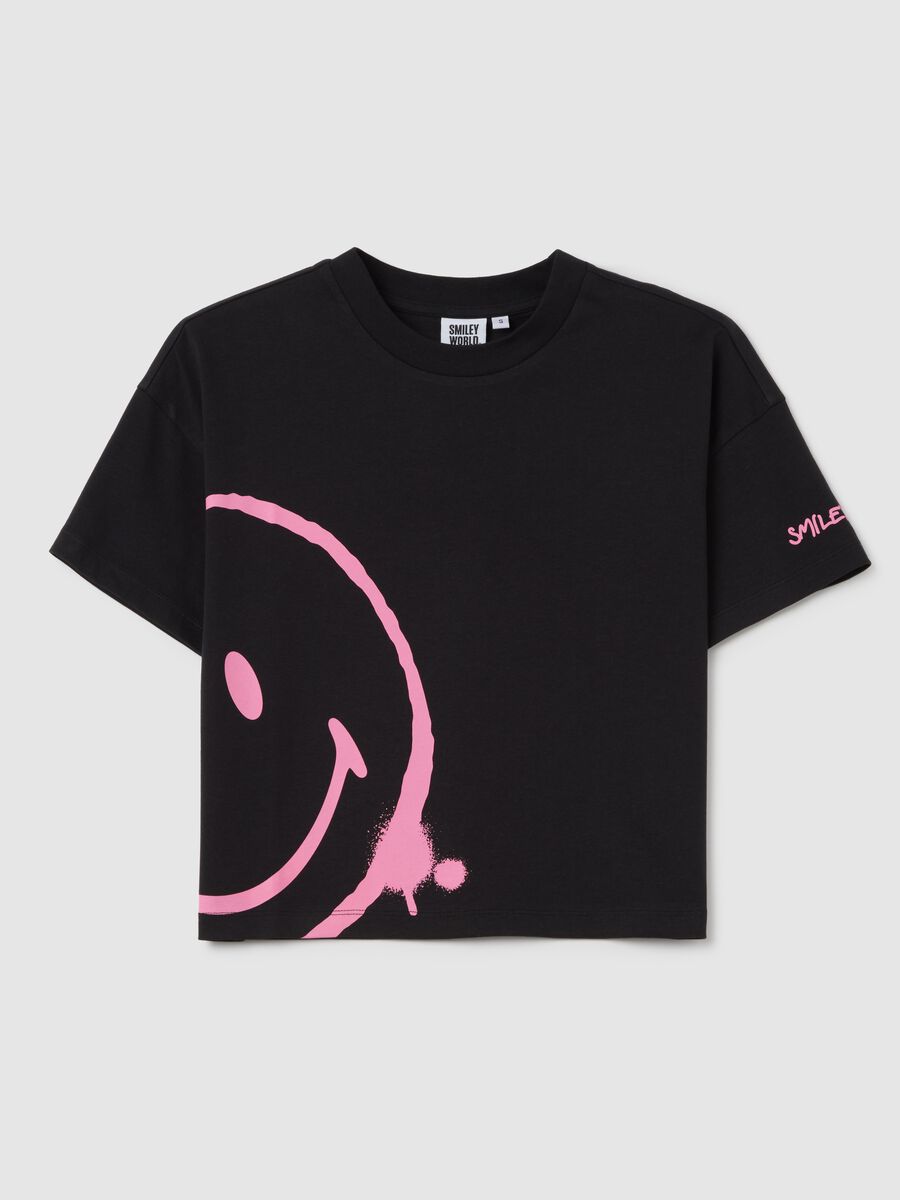 Black T-shirt with pink smile in OVS cotton_4