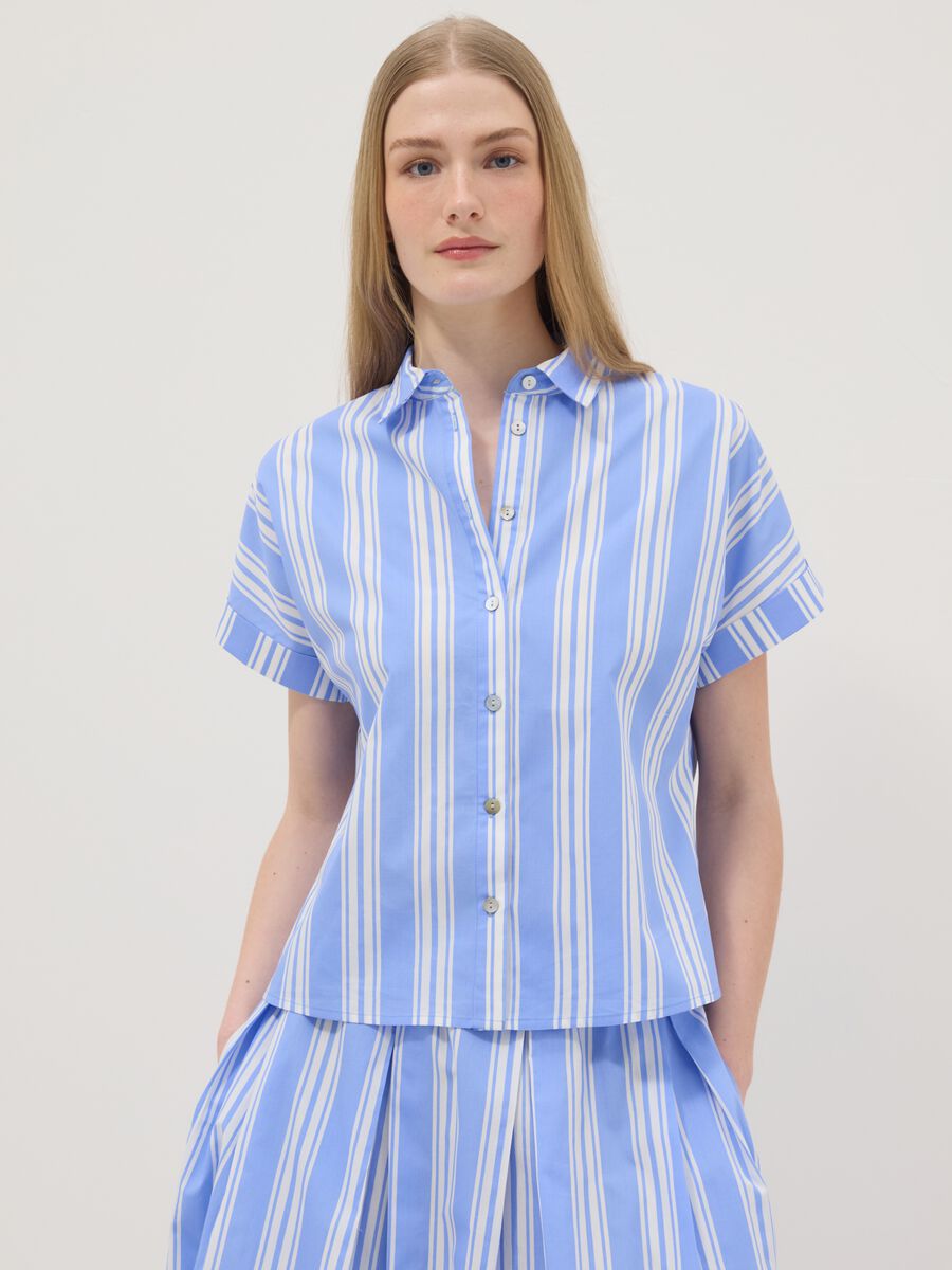 Camicia azzurra a righe in puro cotone_1