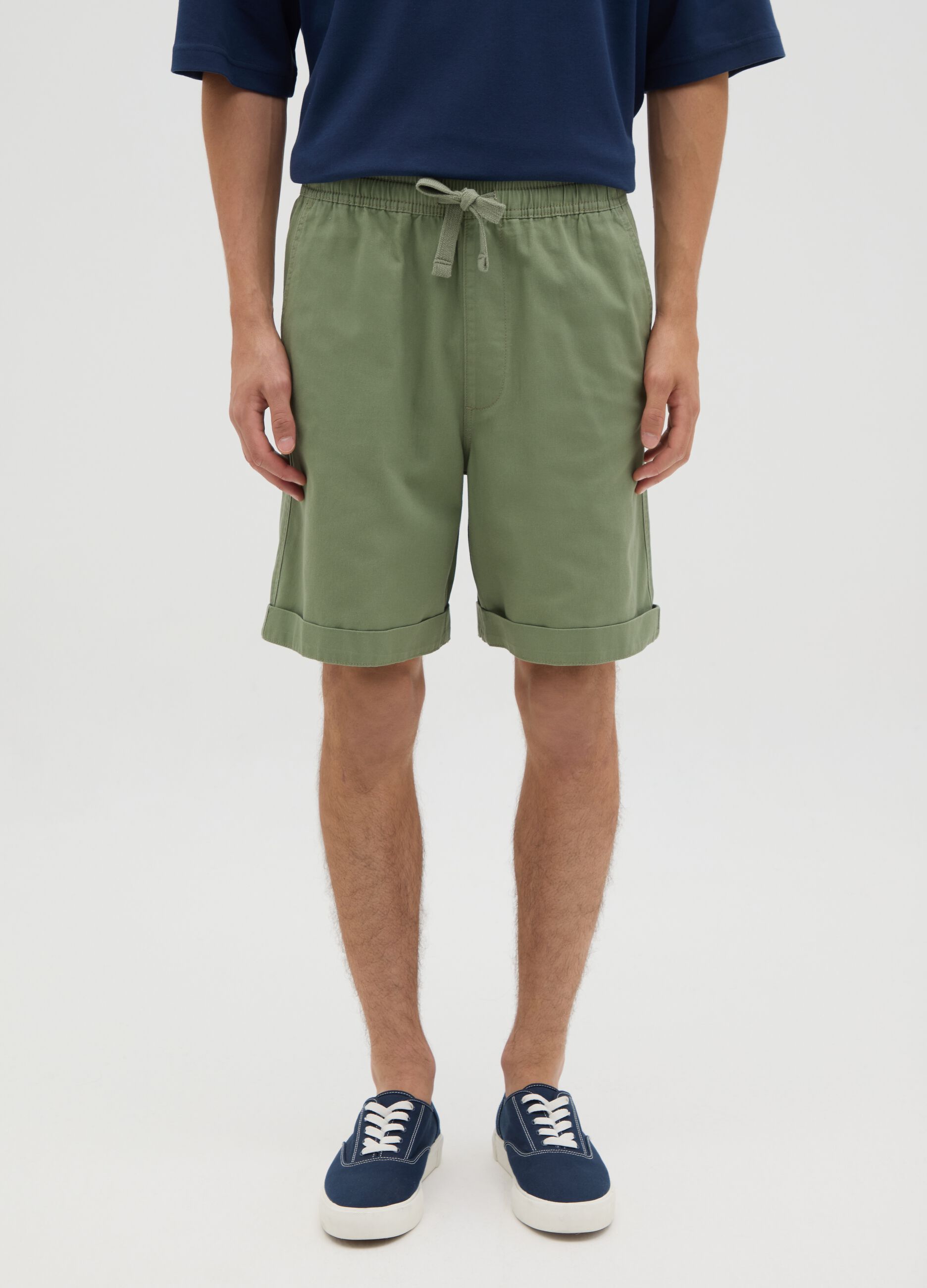 Pantaloncini da uomo in puro cotone verdi regular fit