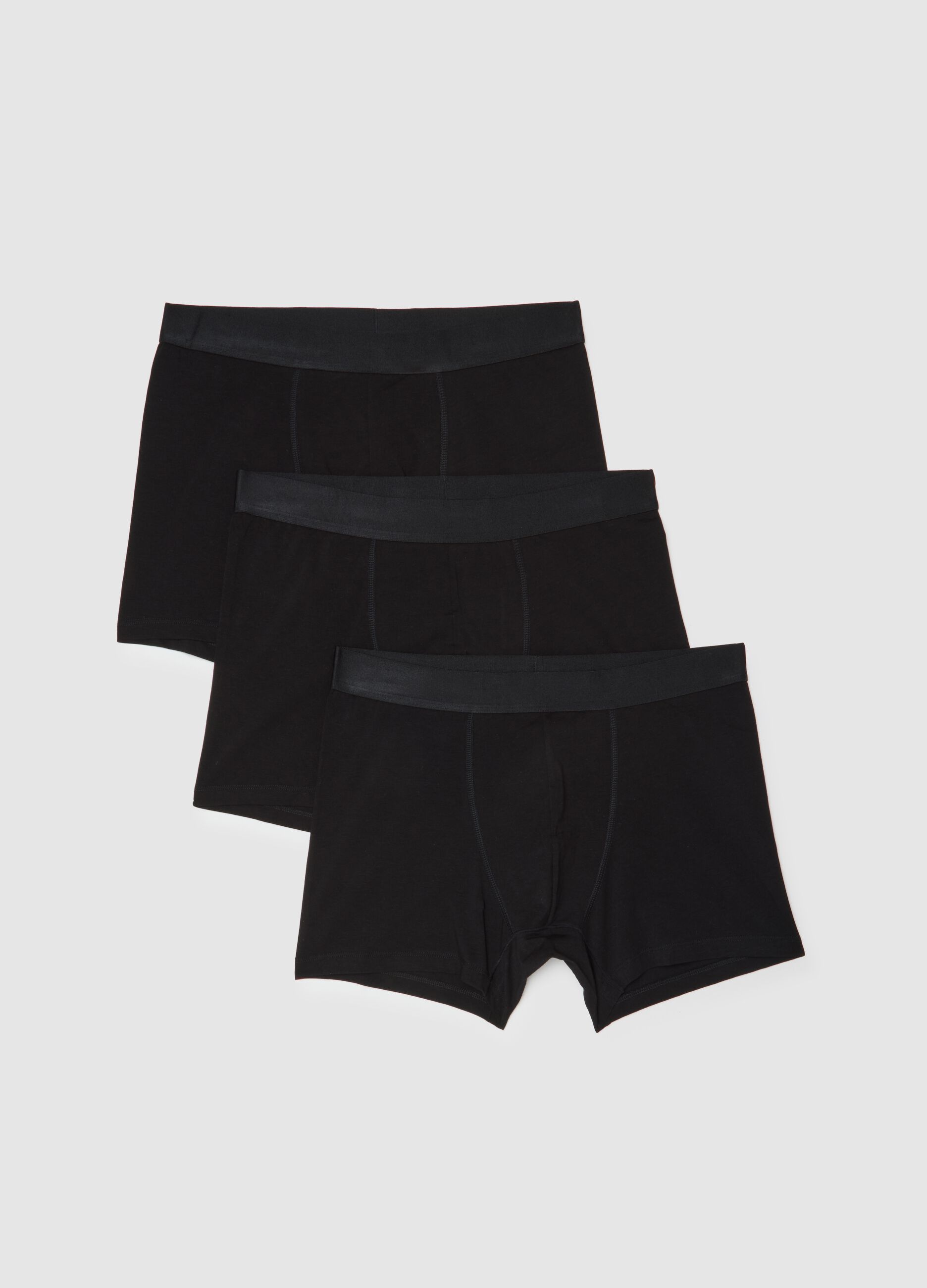 Set of three black stretch cotton regular fit boxers