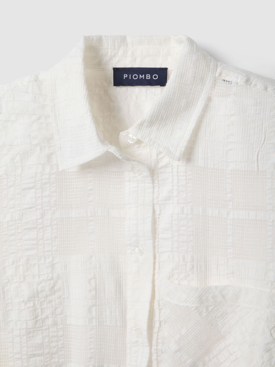 White viscose blend oversized fit semi-transparent check shirt_5